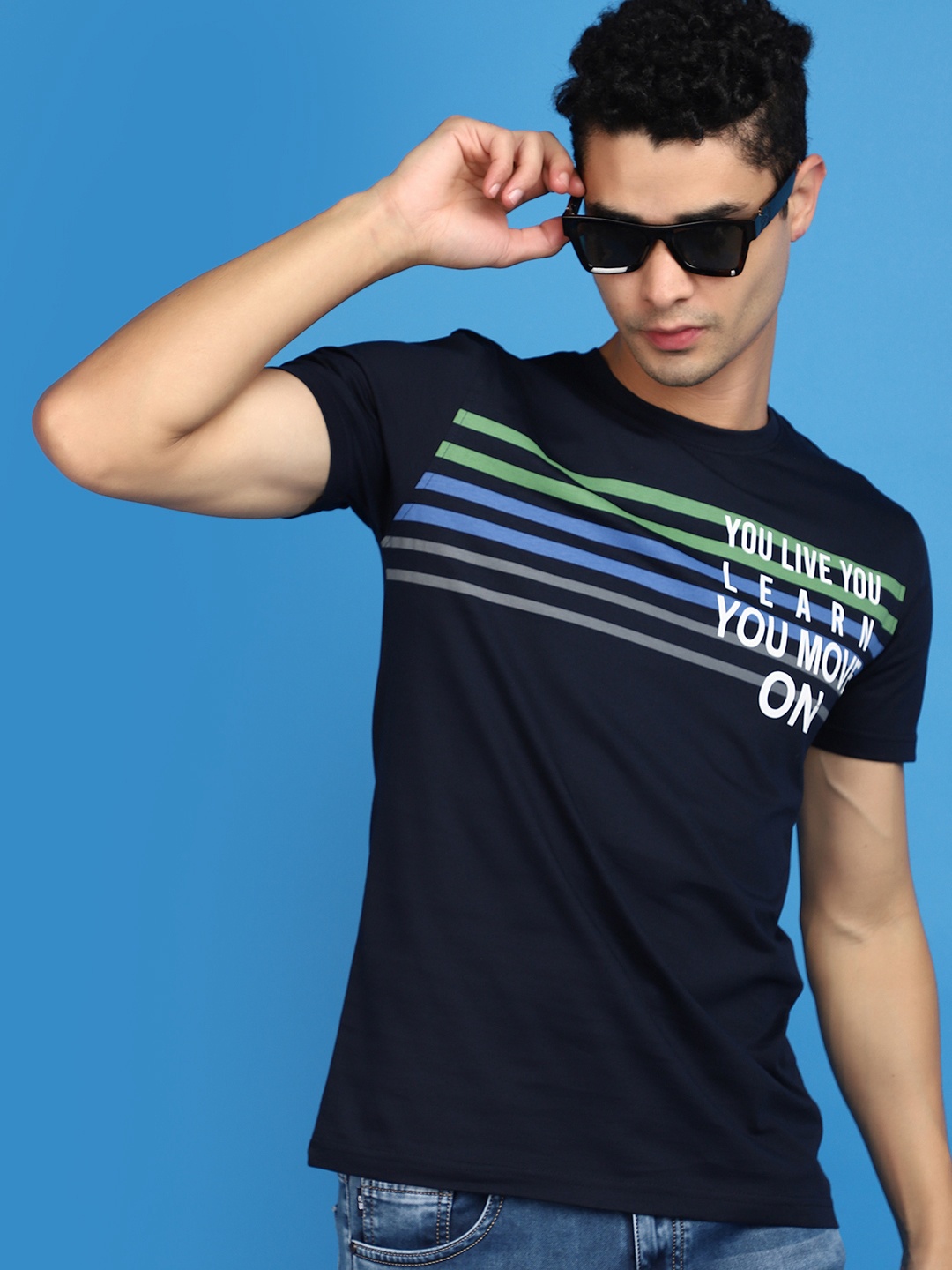 

V-Mart Typography Printed Cotton Slim Fit T-shirt, Navy blue
