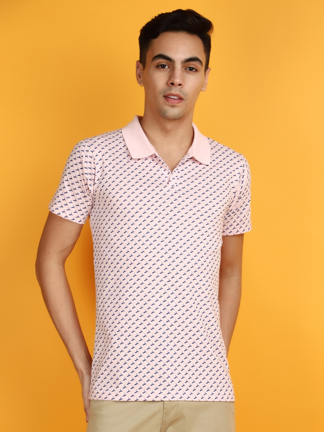 

V-Mart Conversational Printed Polo Collar Short Sleeves Slim Fit T-shirt, Pink