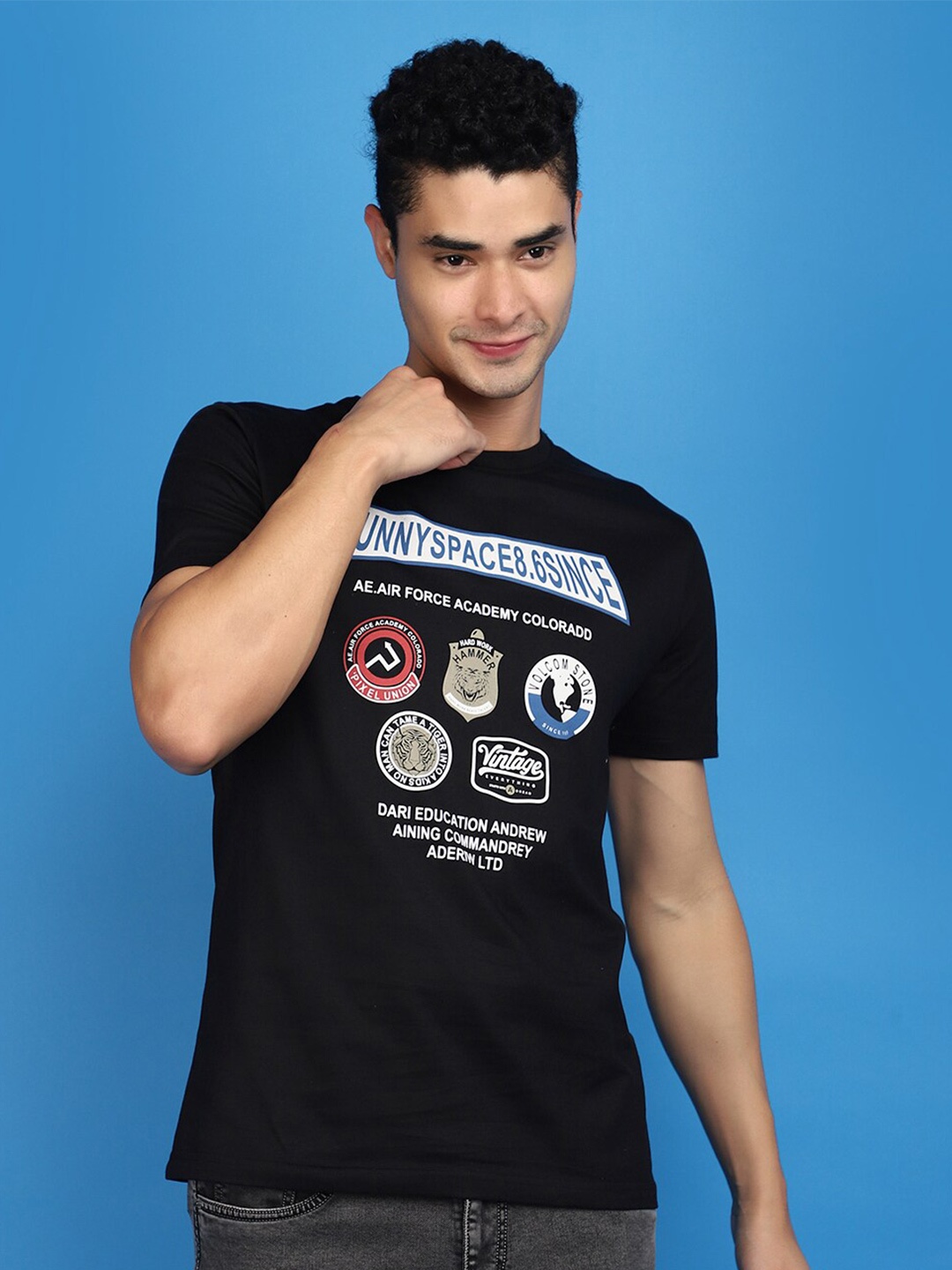 V-Mart Typography Printed Slim Fit Cotton T-shirt, Black