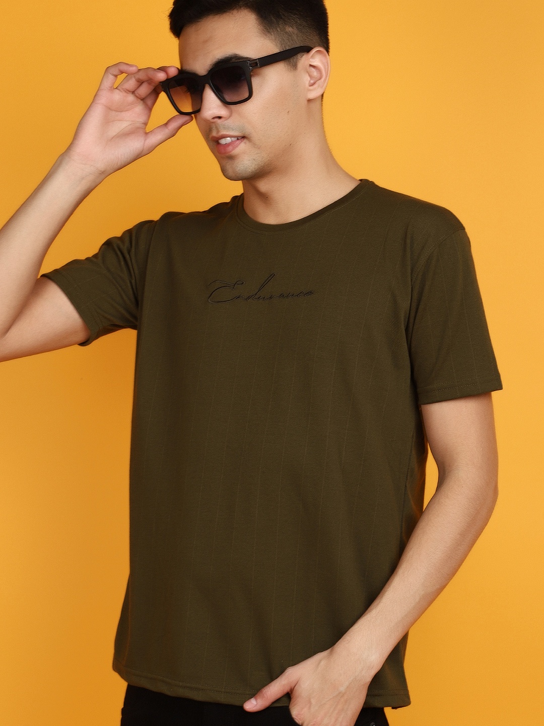 

V-Mart Round Neck Short Sleeves Cotton Slim Fit T-shirt, Olive