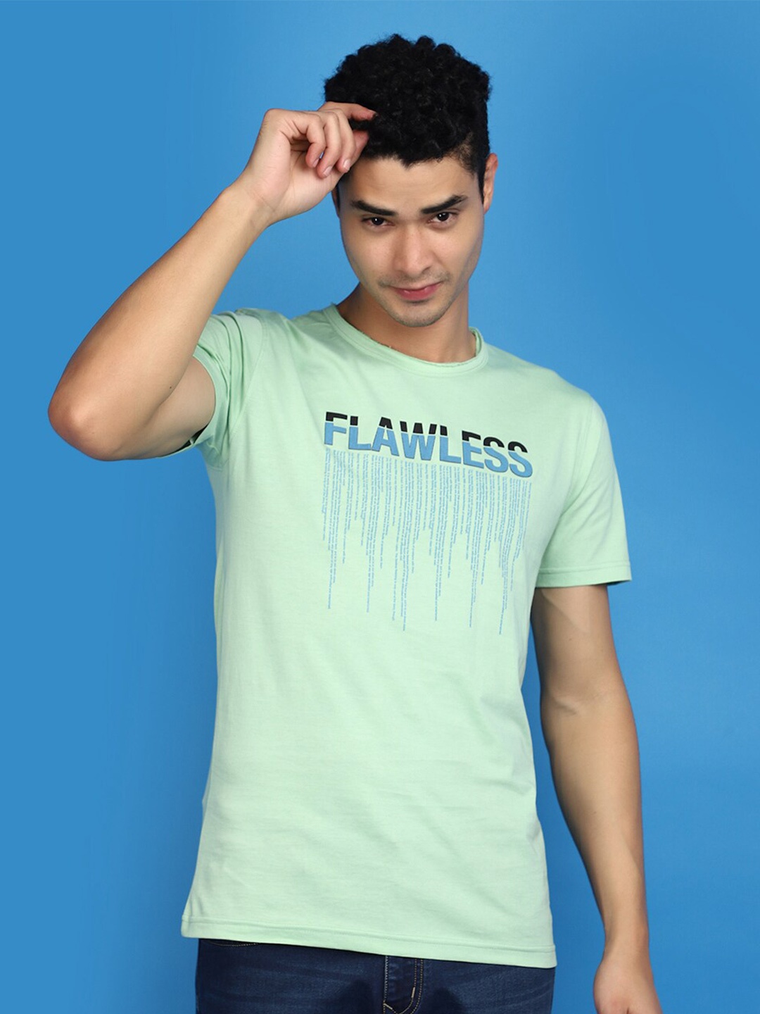 

V-Mart Typography Printed Round Neck Slim Fit T-shirt, Green
