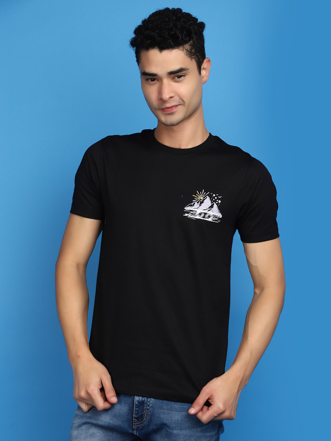 

V-Mart Round Neck Short Sleeves Cotton Slim Fit T-shirt, Black