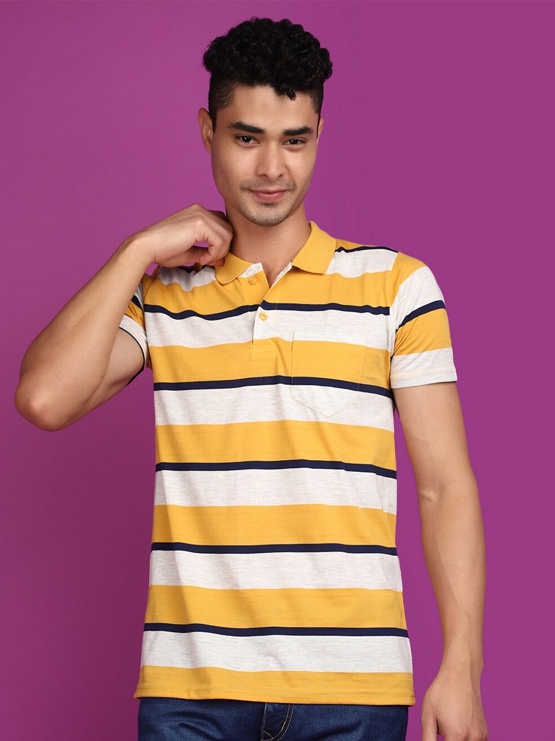 

V-Mart Striped Slim Fit T-shirt, Yellow