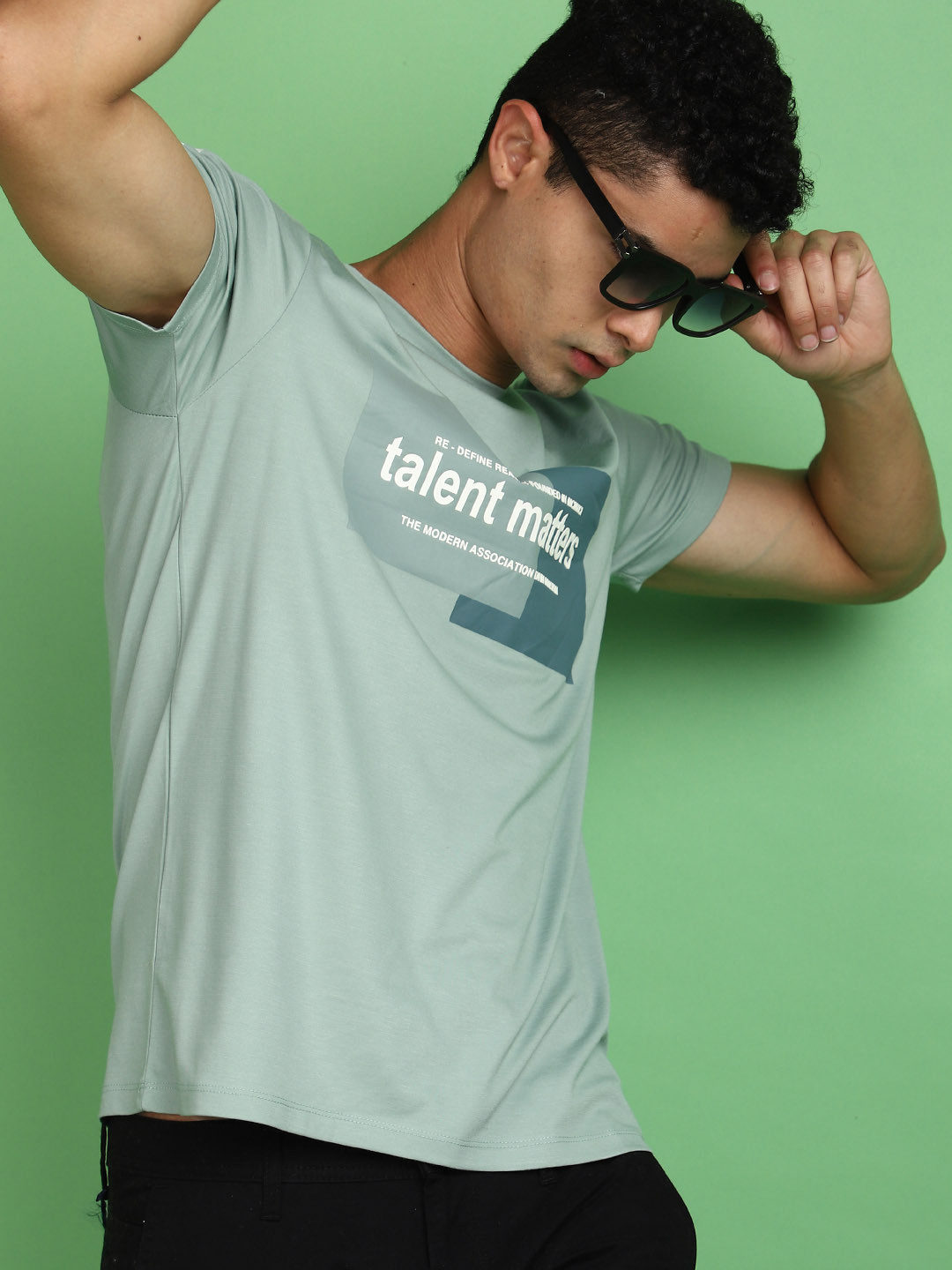 

V-Mart Typography Printed Round Neck Short Sleeves Regular Fit T-shirt, Green