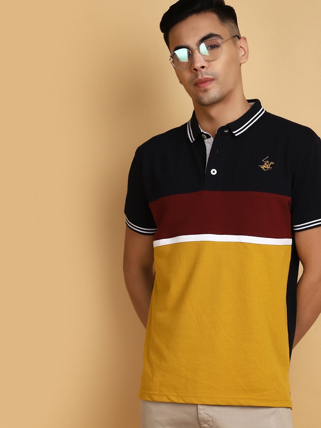 

V-Mart Colourblocked Polo Collar Short Sleeves T-shirt, Navy blue