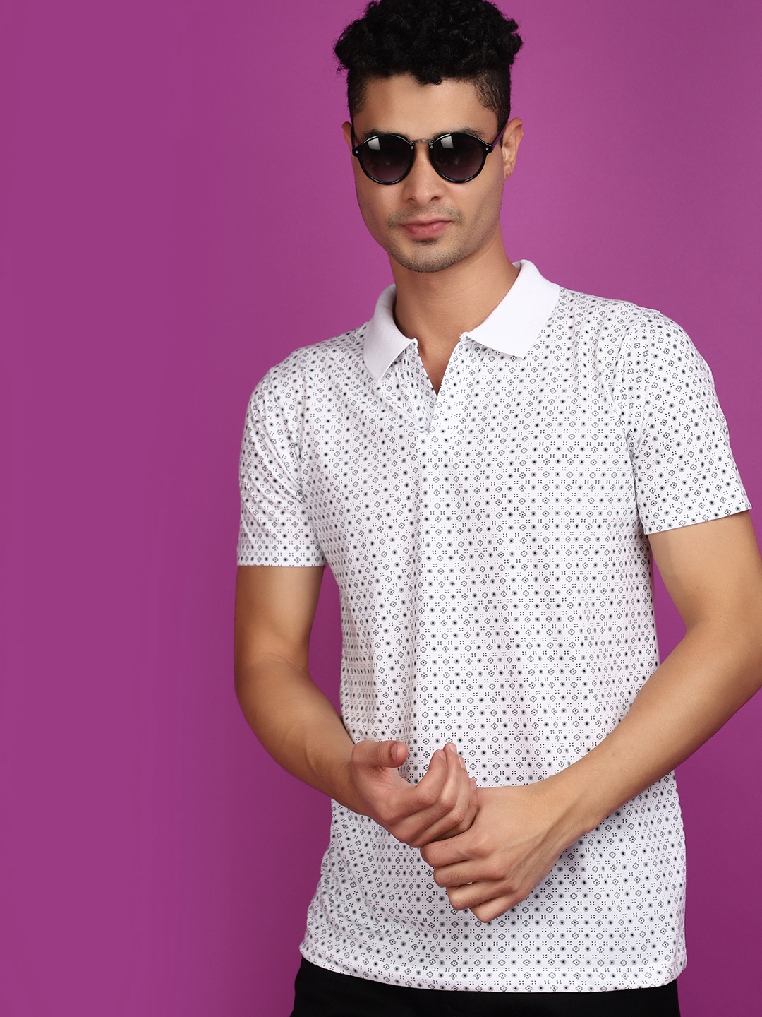 

V-Mart Conversational Printed Polo Collar Cotton T-Shirt, White