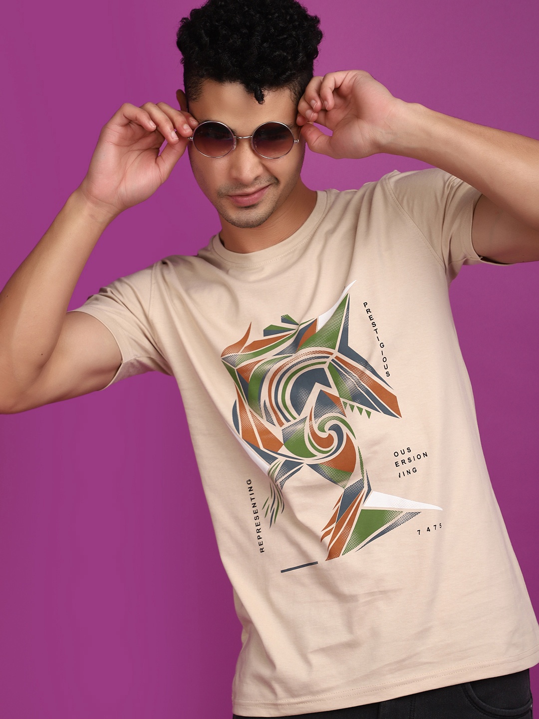 

V-Mart Graphic Printed Cotton T-Shirt, Beige