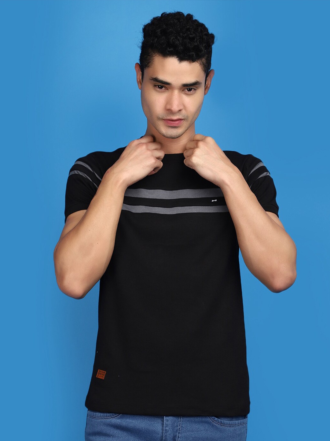 

V-Mart Striped Round Neck T-shirt, Black