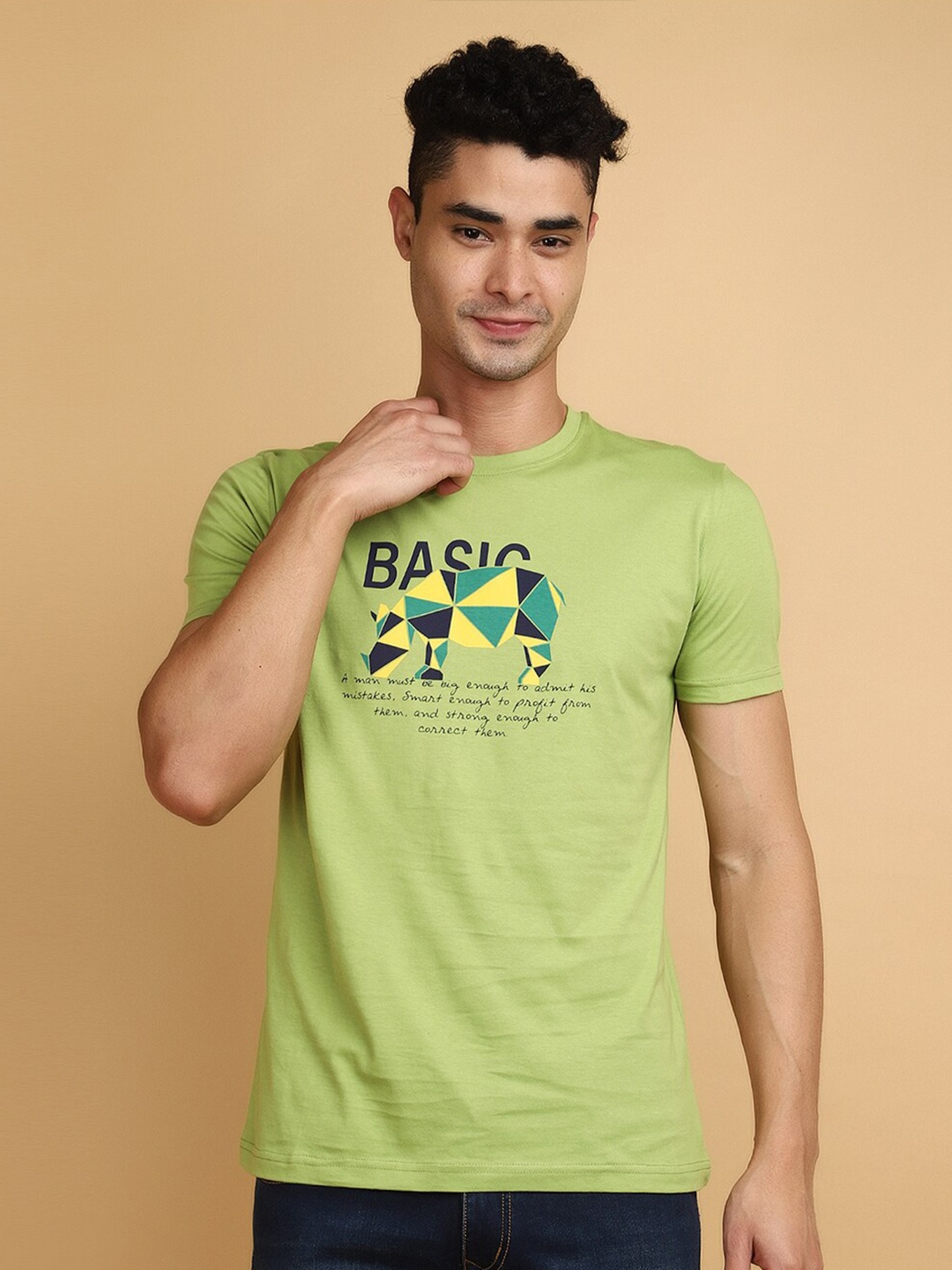 

V-Mart Typography Printed Round Neck Slim Fit Cotton T-shirt, Green
