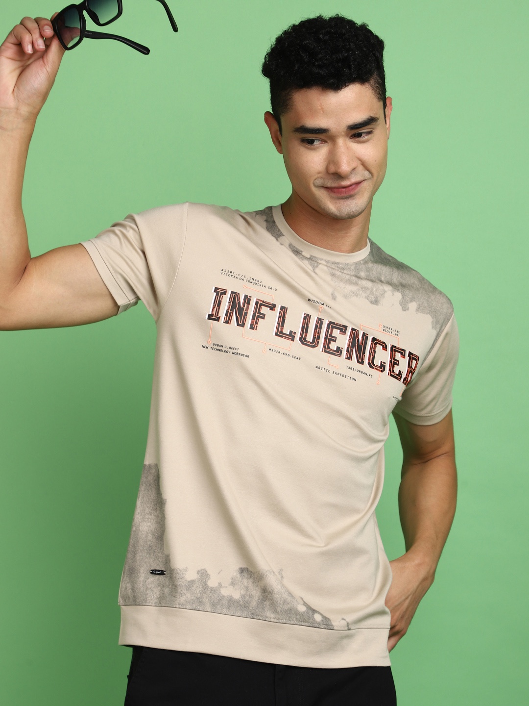 

V-Mart Typography Printed Pure Cotton T-shirt, Beige