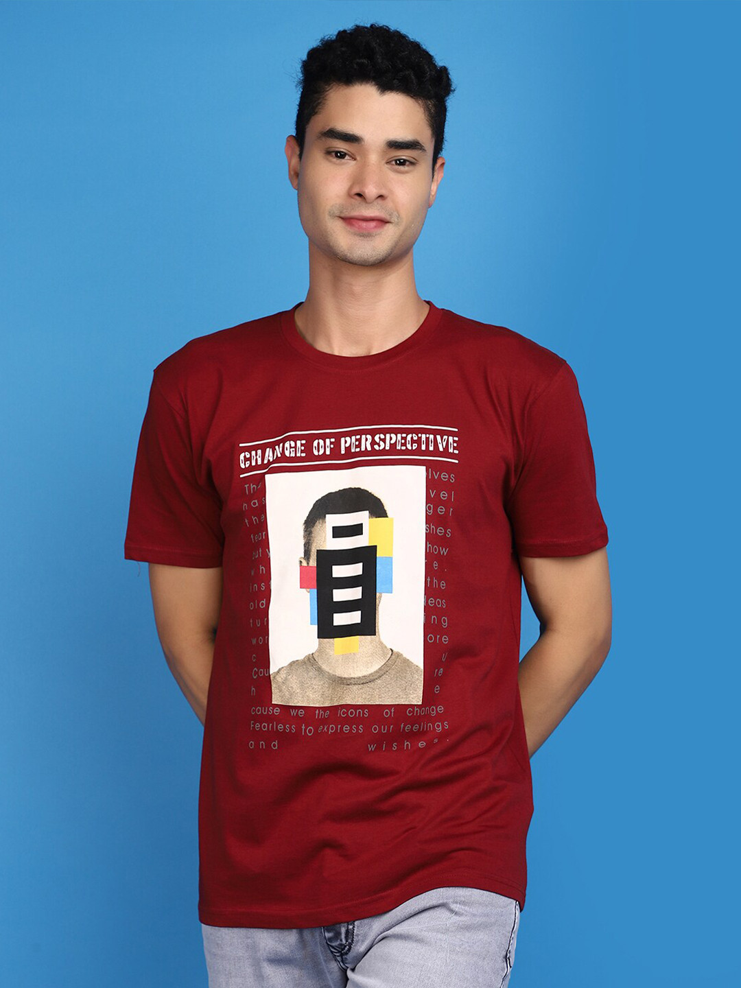 

V-Mart Graphic Printed Cotton Slim Fit T-shirt, Maroon
