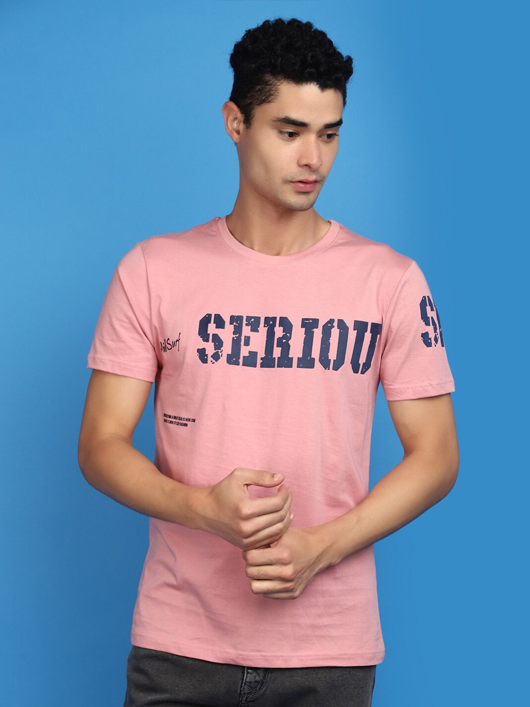 

V-Mart Typography Printed Slim Fit Cotton T-shirt, Pink