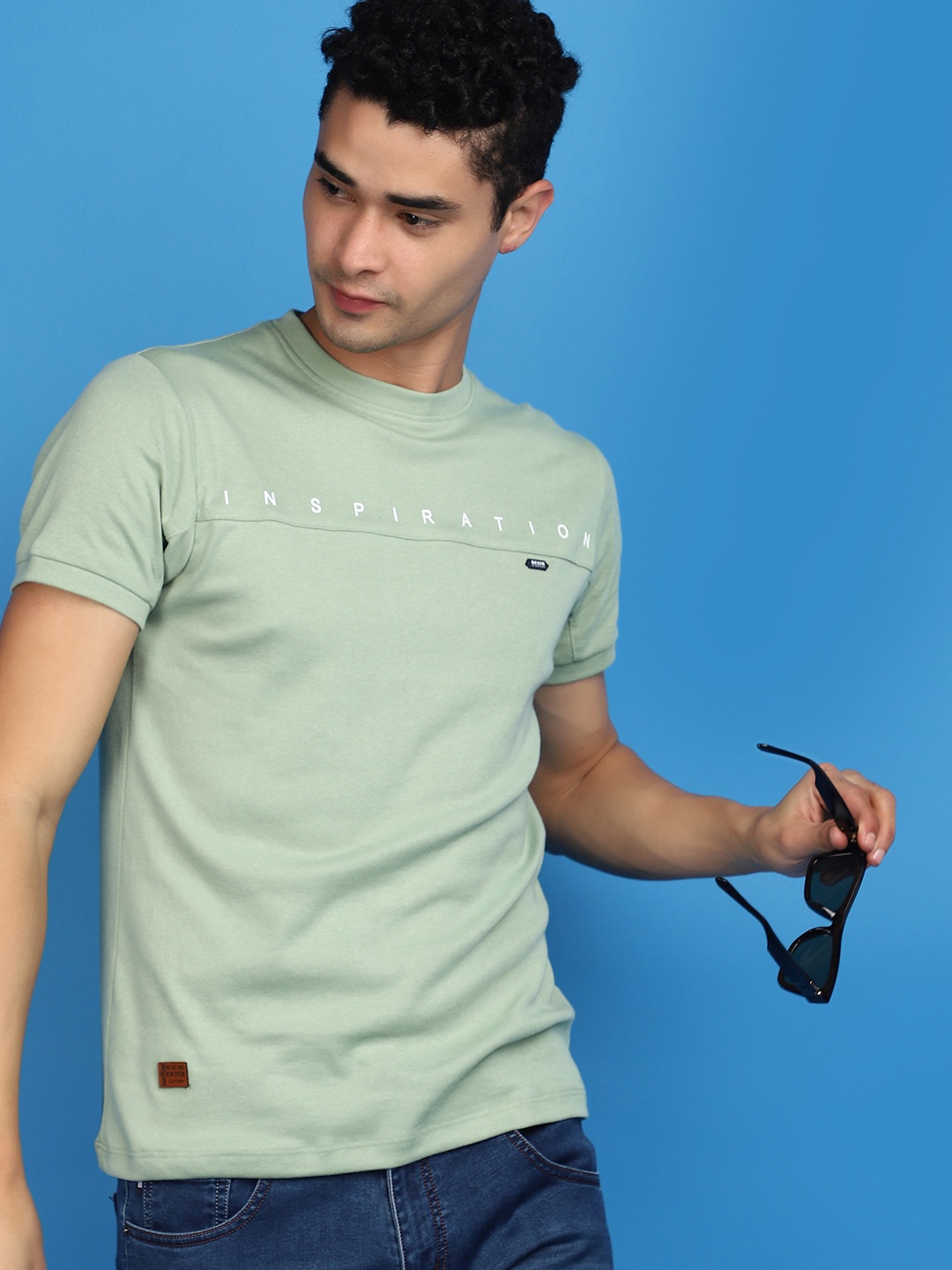 V-Mart Typography Printed Cotton T-Shirt, Green