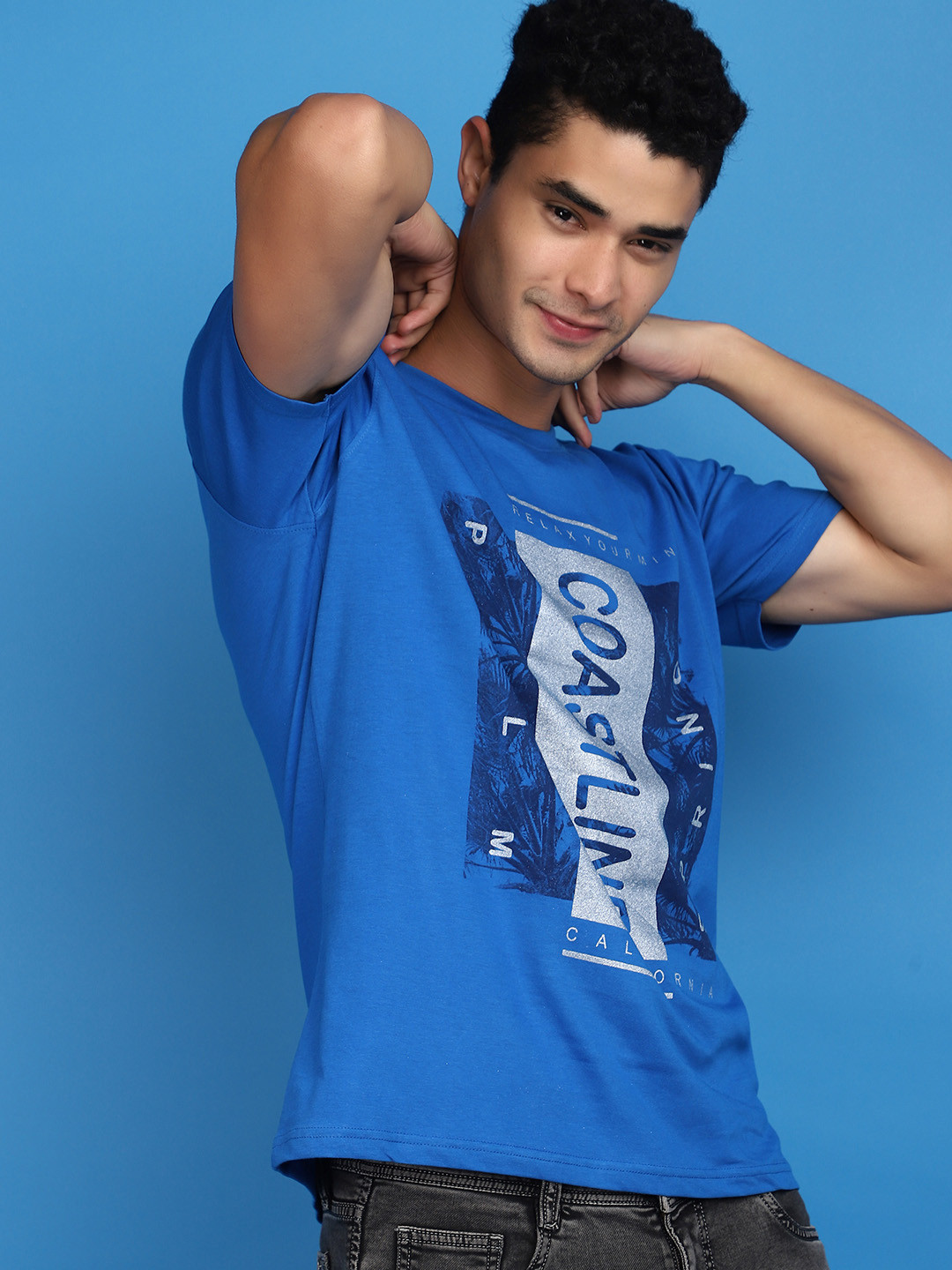 

V-Mart Typography Printed Pure Cotton Slim Fit T-shirt, Blue