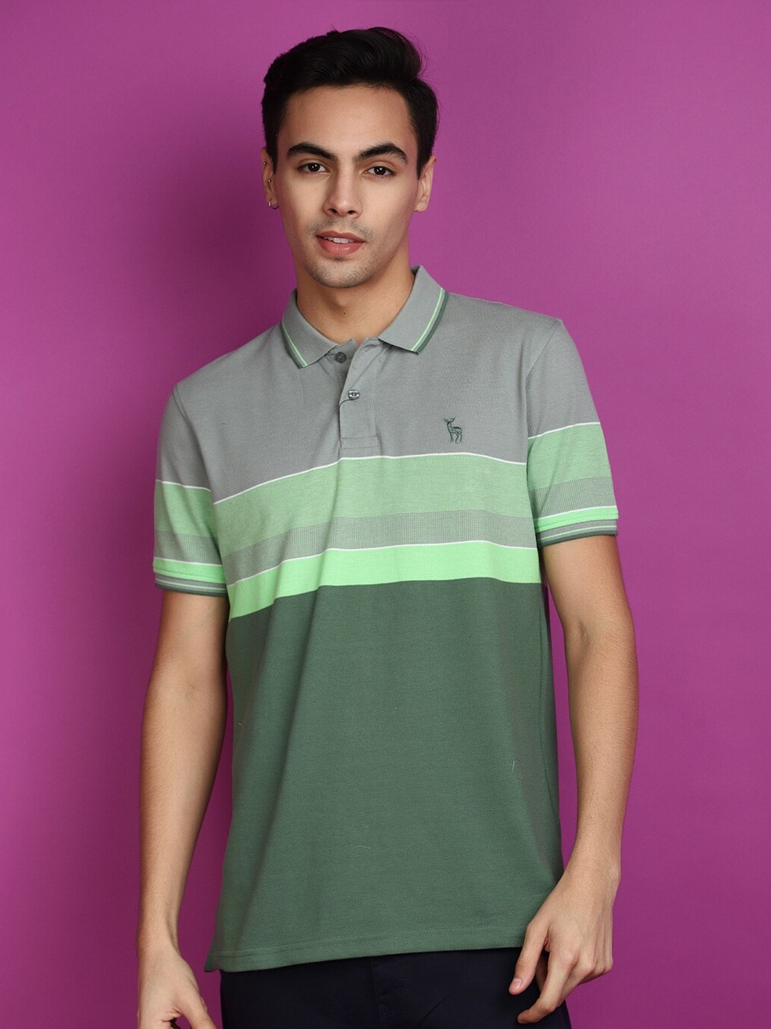 

V-Mart Striped Polo Collar T-shirt, Green