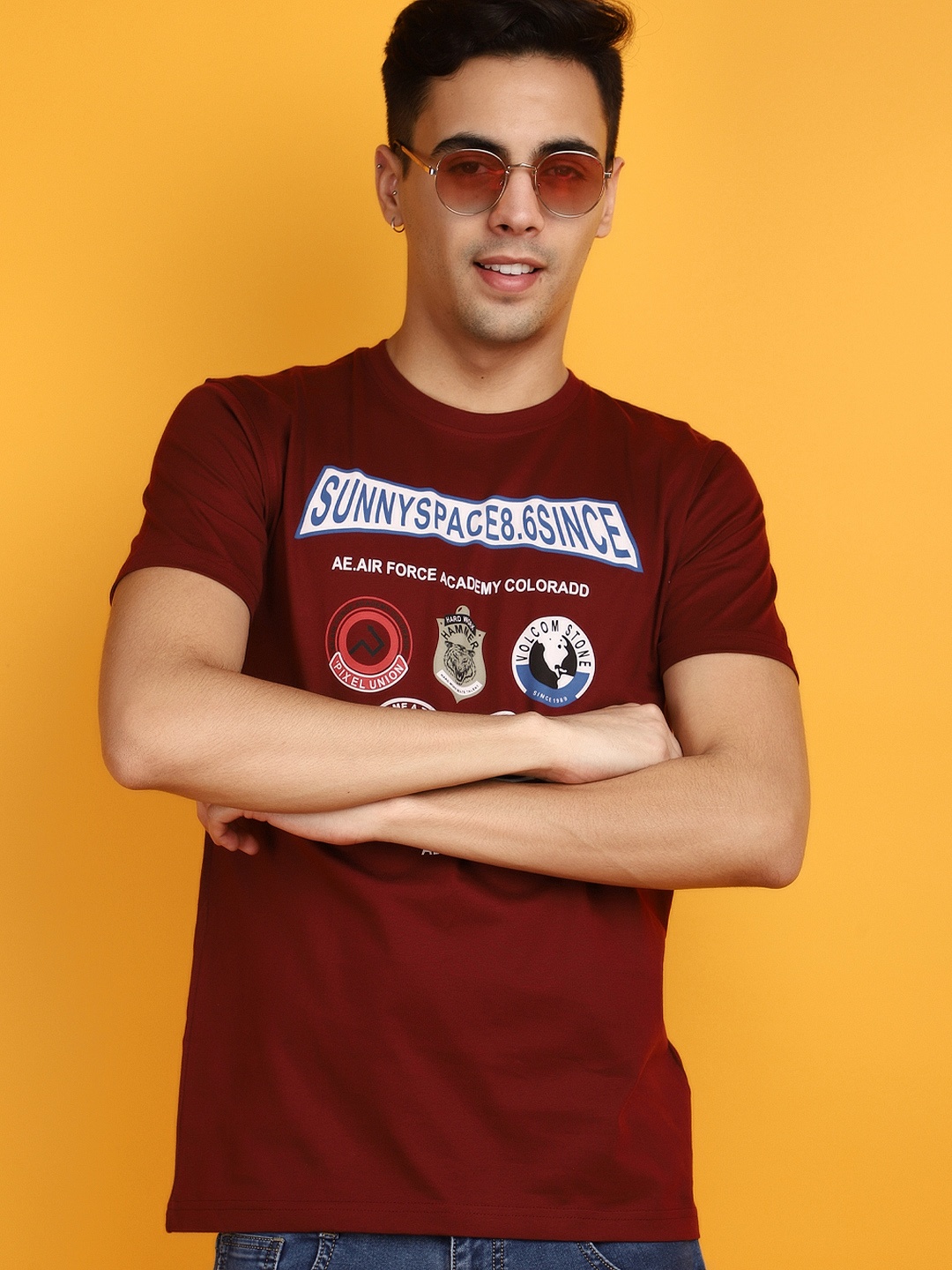 

V-Mart Typography Printed Round Neck Short Sleeves Cotton Slim Fit T-shirt, Maroon