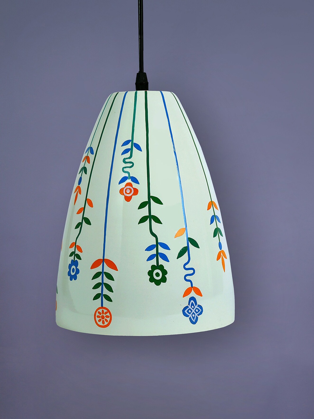 

POSH-N-PLUSH Off White & Blue Decorative Glass Hand Painted Hanging Lamp