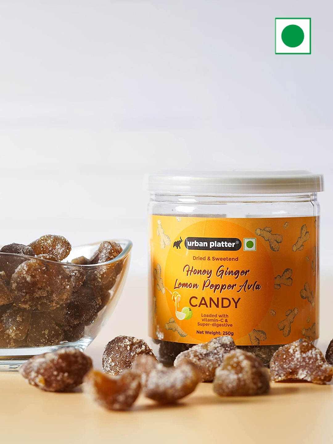 

URBAN PLATTER Sweet Amla Candy Infused With Ginger Lemon Pepper- 250gm, Brown