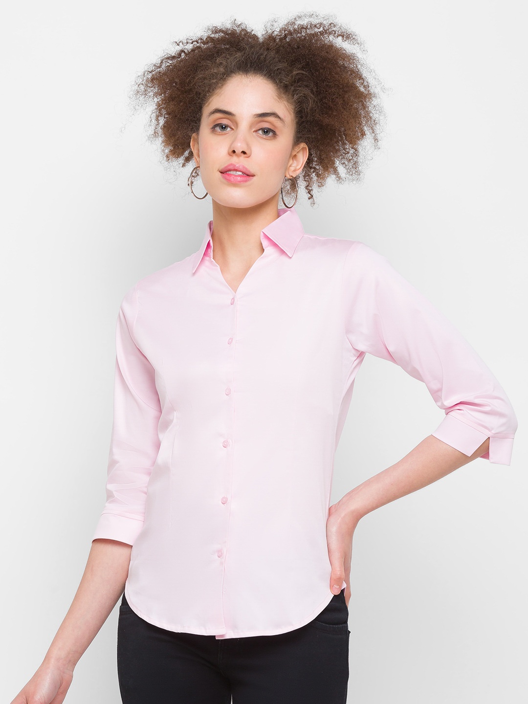 

ZOLA Pink New Three-Quarter Sleeves Cotton Formal Shirt