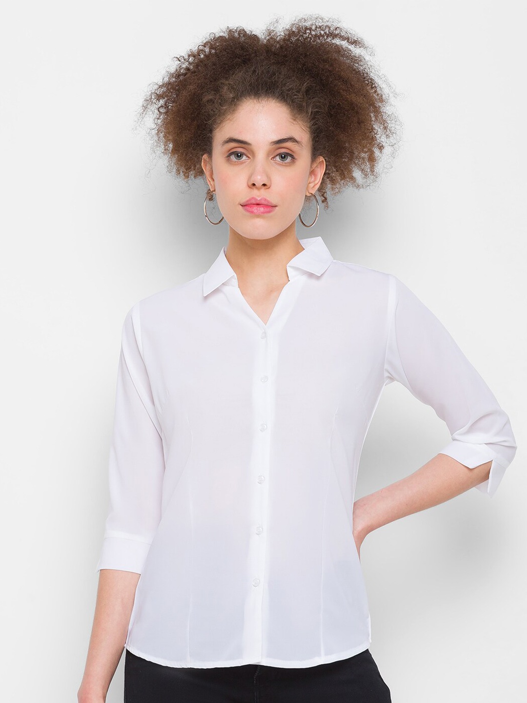 

ZOLA White New Spread Collar Three-Quarter Sleeves Formal Shirt