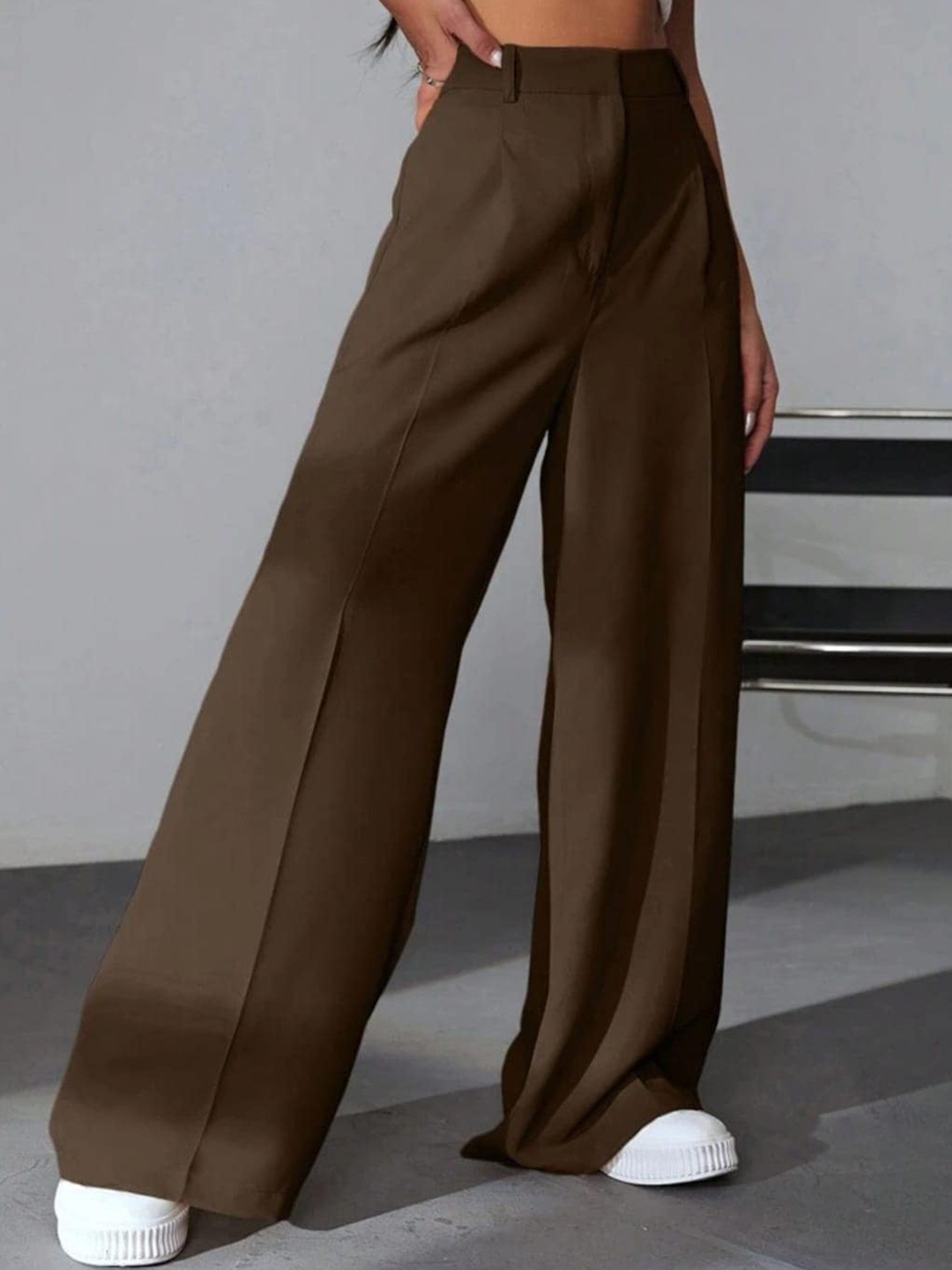

Next One Women High-Rise Pleated Korean Trousers, Brown