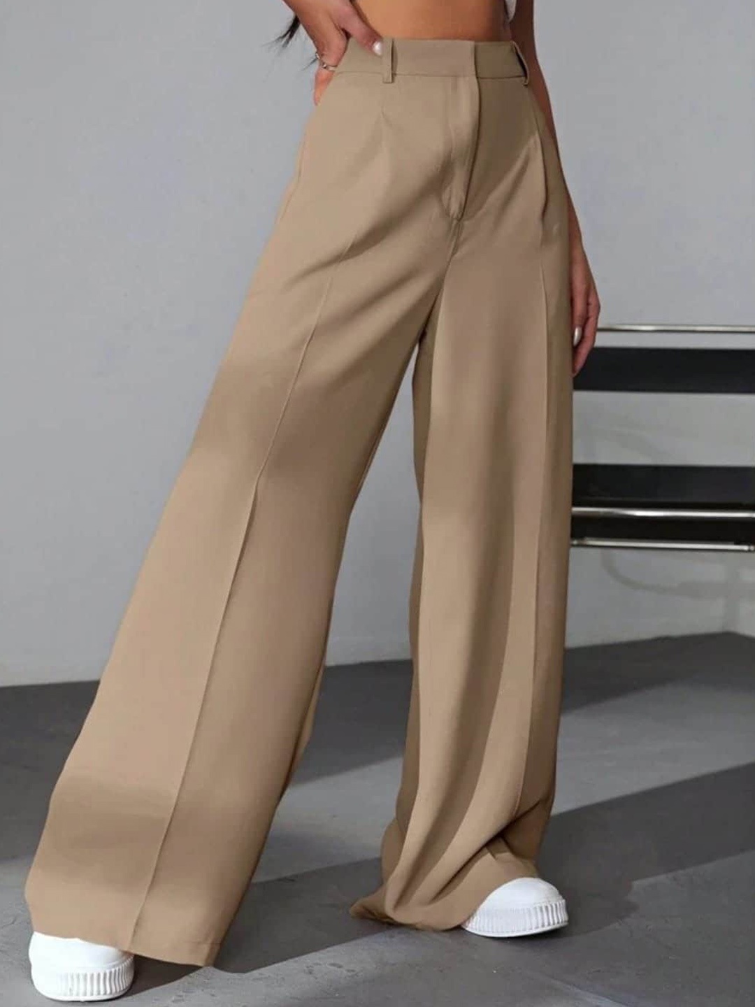 

Next One Women High-Rise Pleated Korean Trousers, Beige