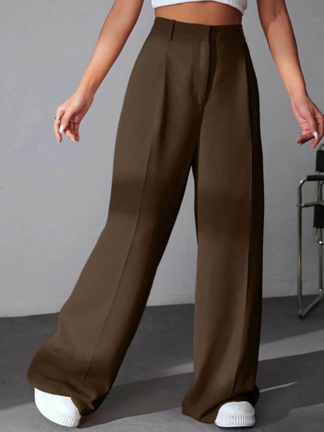 

Next One Women High-Rise Pleated Korean Trousers, Brown