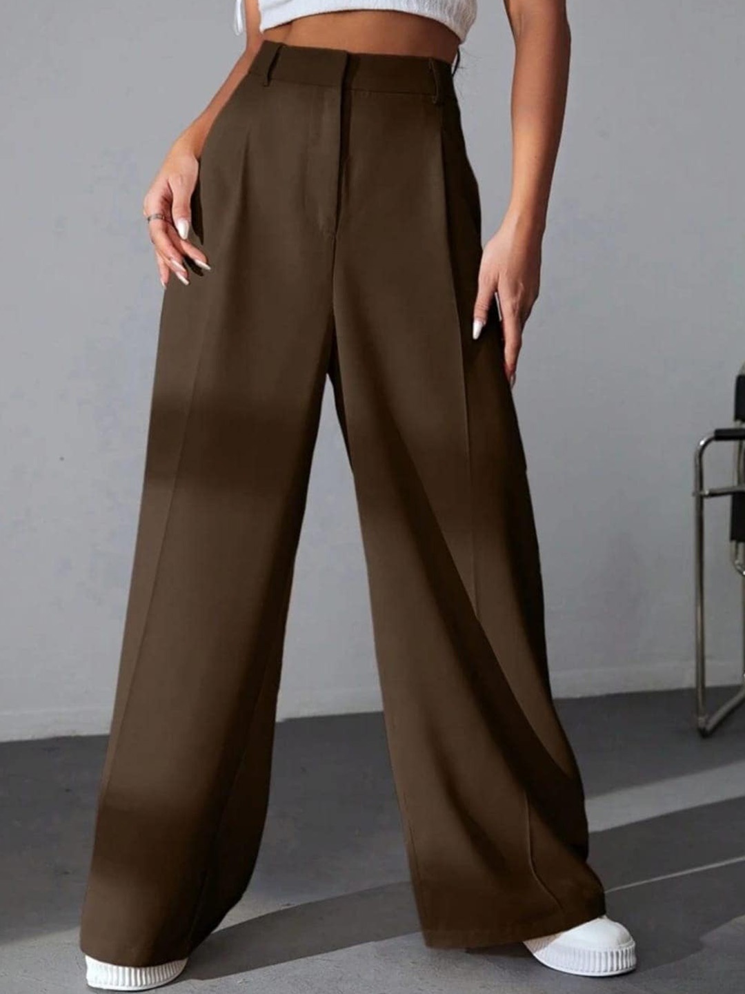 

Next One Women High-Rise Pleated Korean Trousers, Brown