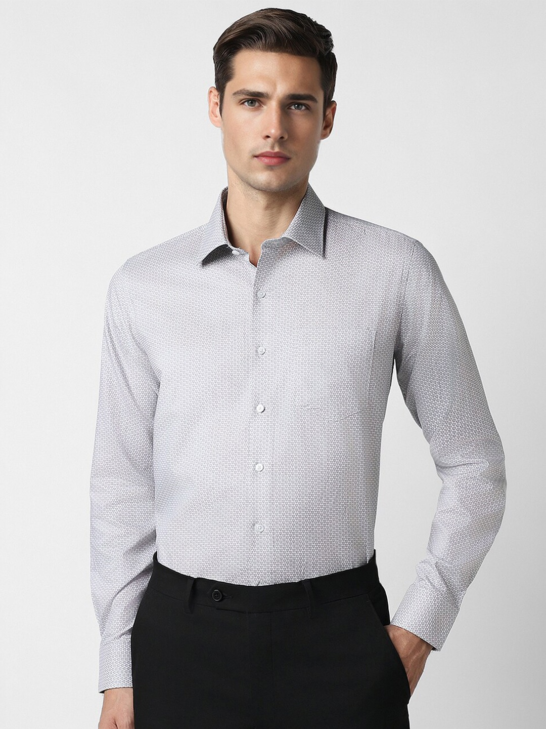 

Van Heusen Slim Fit Micro Ditsy Printed Opaque Cotton Formal Shirt, Grey