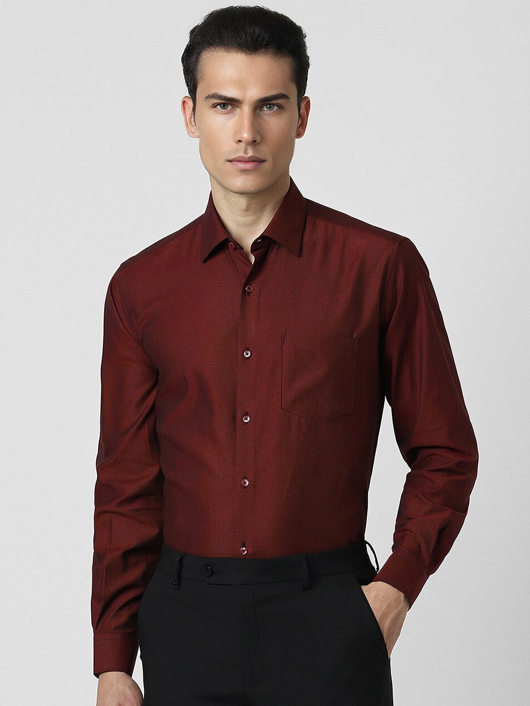 

Van Heusen Self Design Pure Cotton Formal Shirt, Maroon