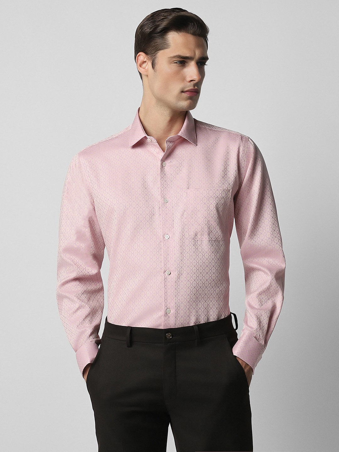 

Van Heusen Self Designed Spread Collar Cotton Formal Shirt, Pink