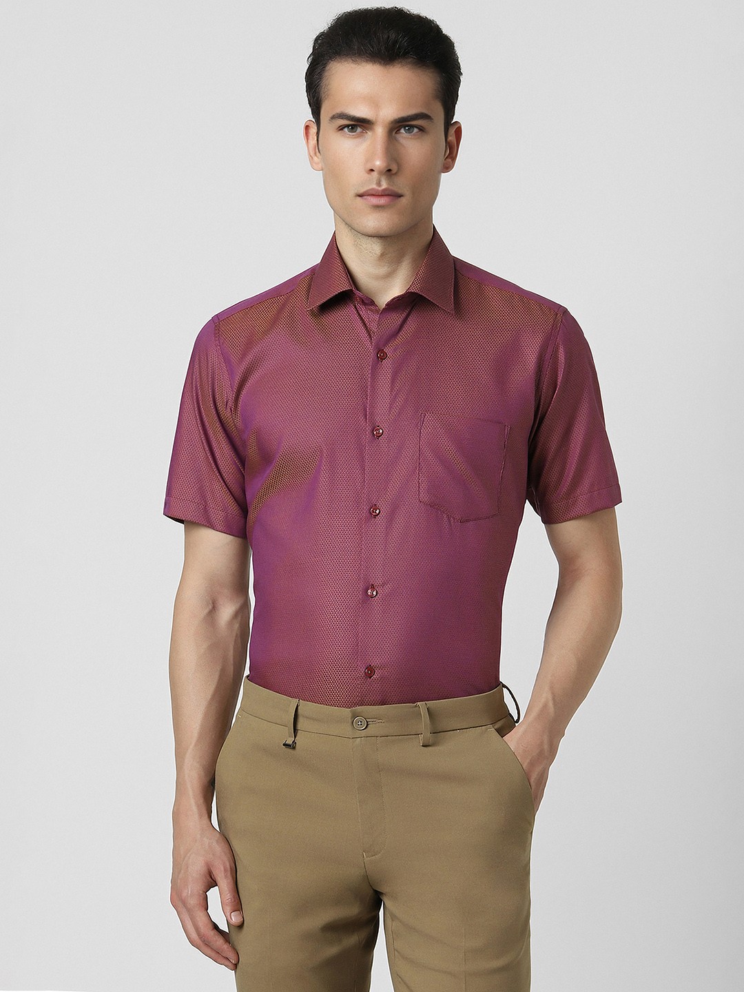 

Van Heusen Textured Self Design Pure Cotton Formal Shirt, Pink