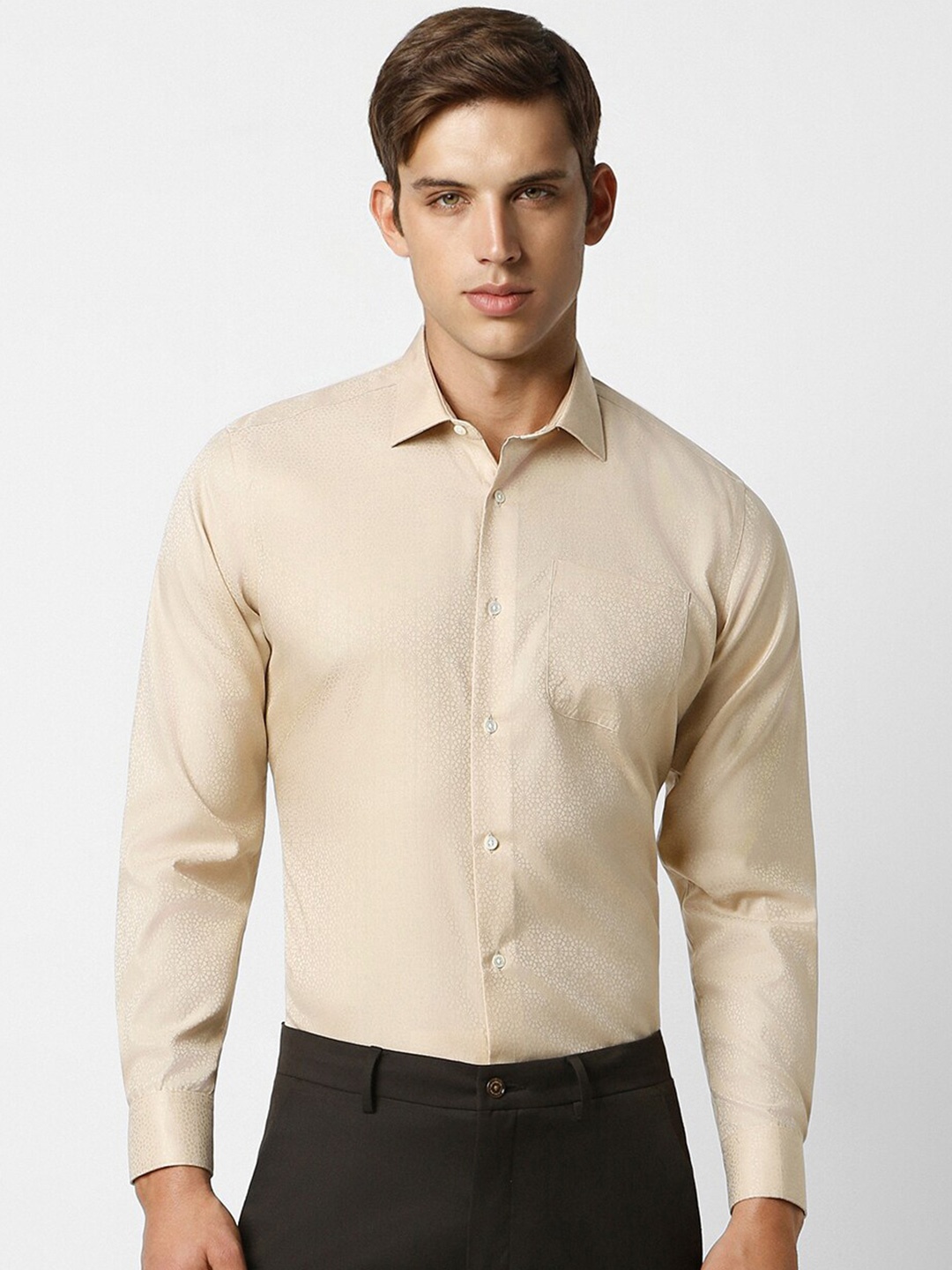 

Van Heusen Self Design Pure Cotton Formal Shirt, Beige