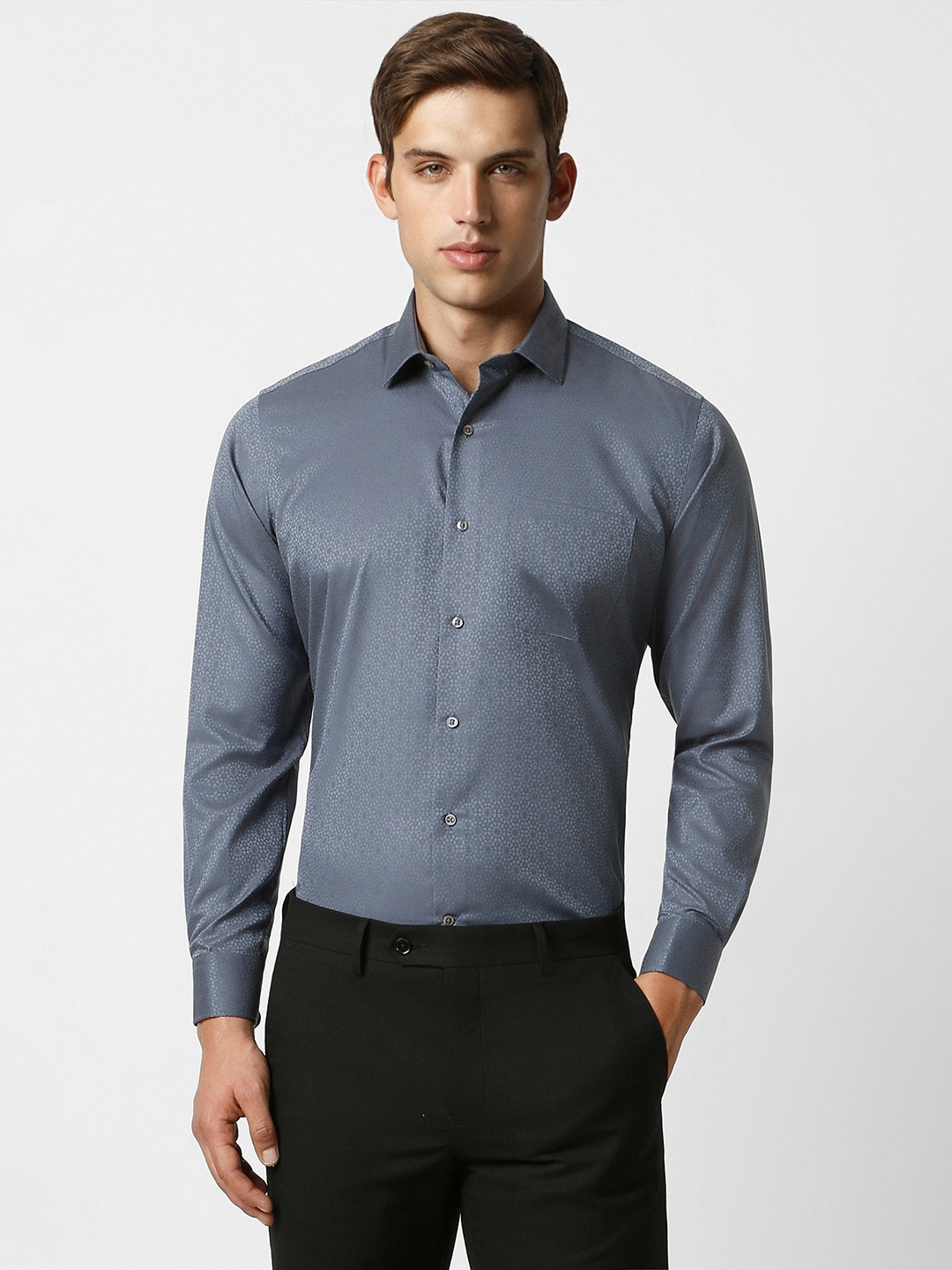 

Van Heusen Textured Self Design Pure Cotton Formal Shirt, Grey