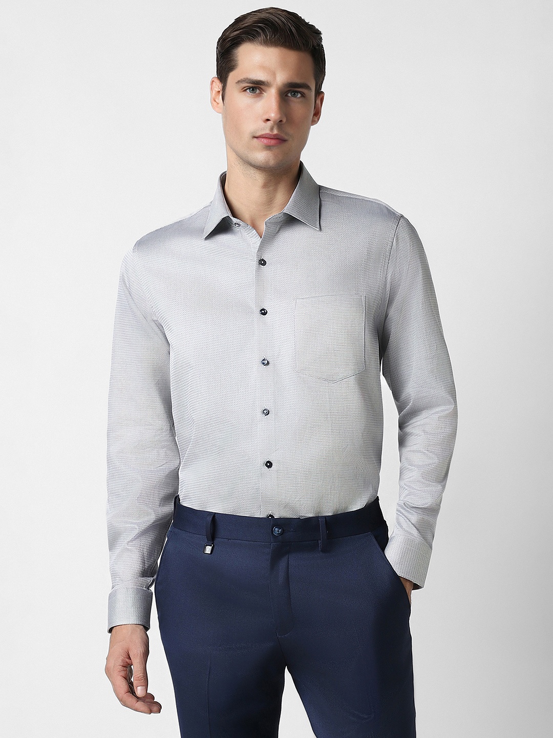 

Van Heusen Textured Self Design Pure Cotton Formal Shirt, Grey