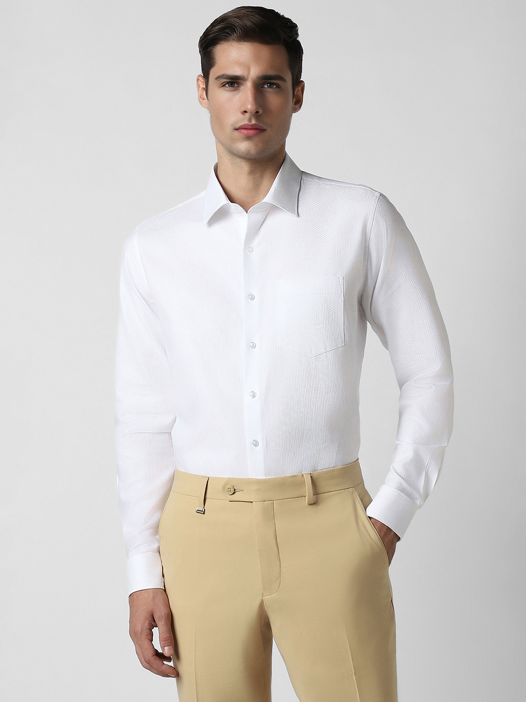 

Van Heusen Slim Fit Self Design Pure Cotton Formal Shirt, White