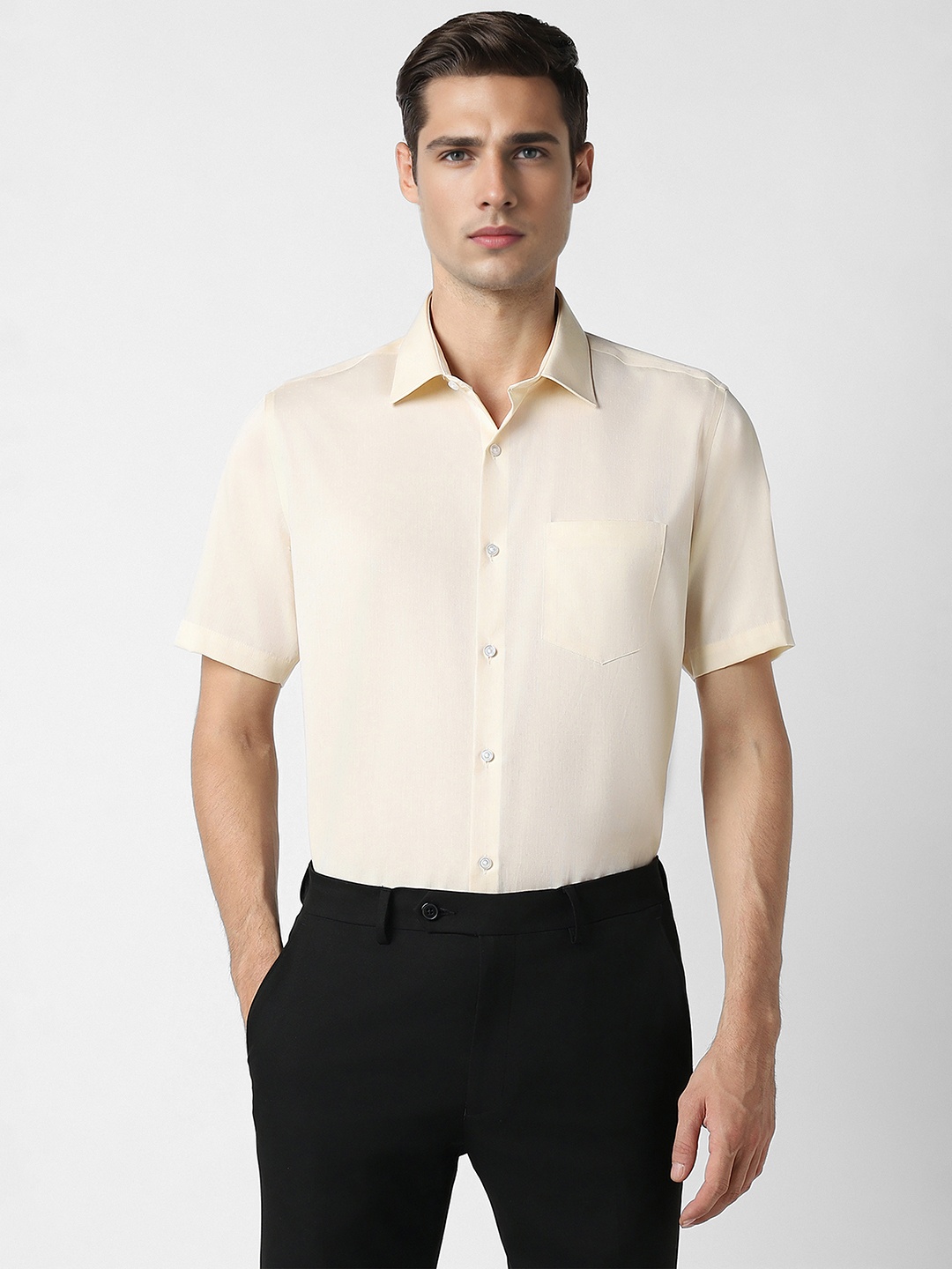

Van Heusen Textured Self Design Pure Cotton Formal Shirt, Cream