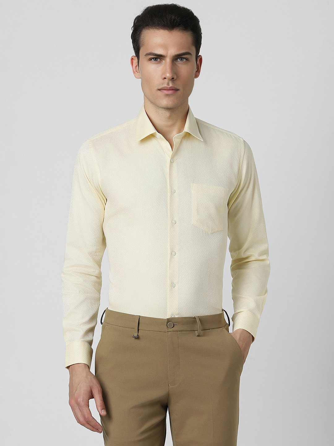 

Van Heusen Slim Fit Self Design Pure Cotton Formal Shirt, Yellow