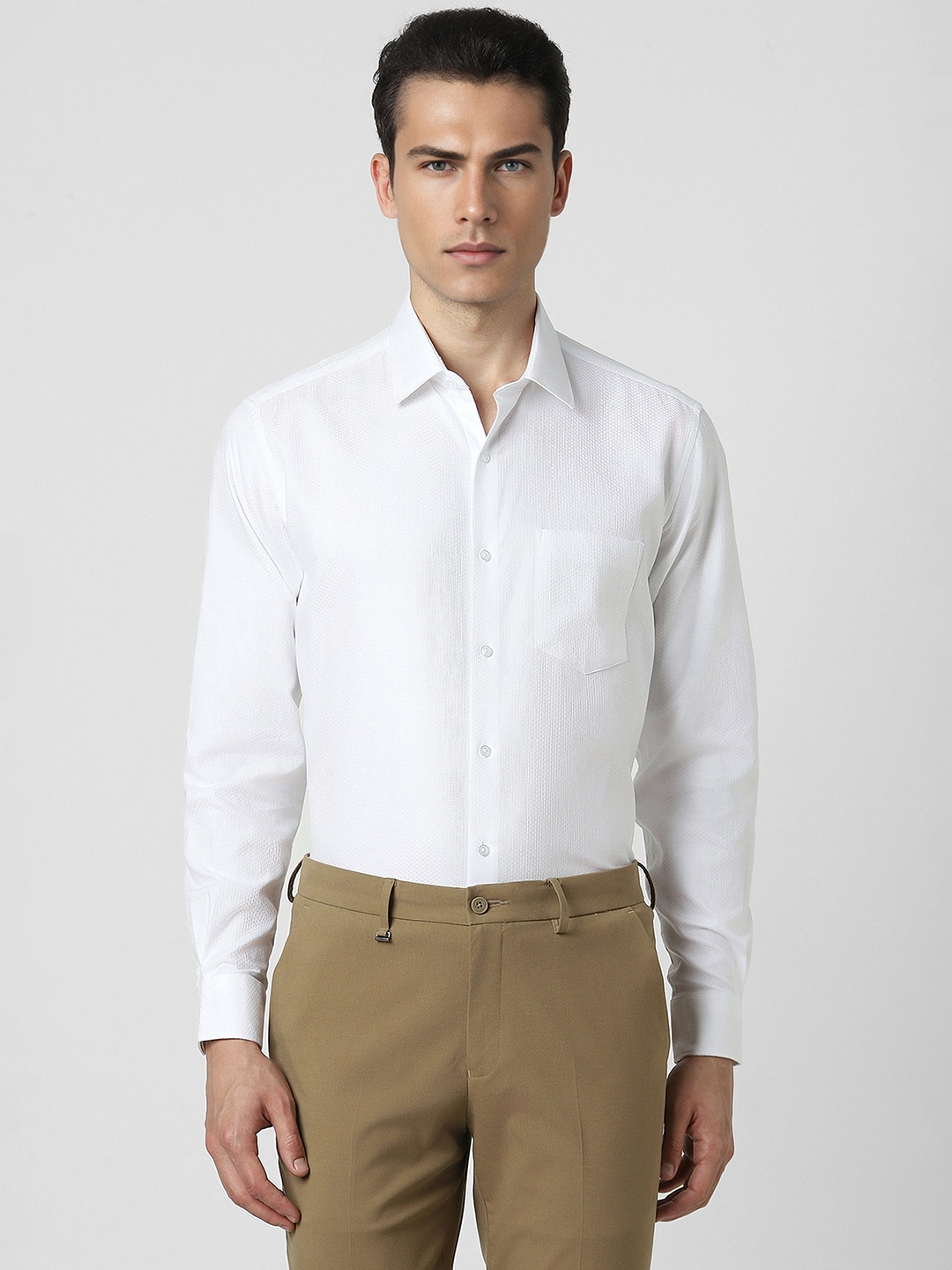 

Van Heusen Textured Self Design Spread Collar Pure Cotton Party Shirt, White