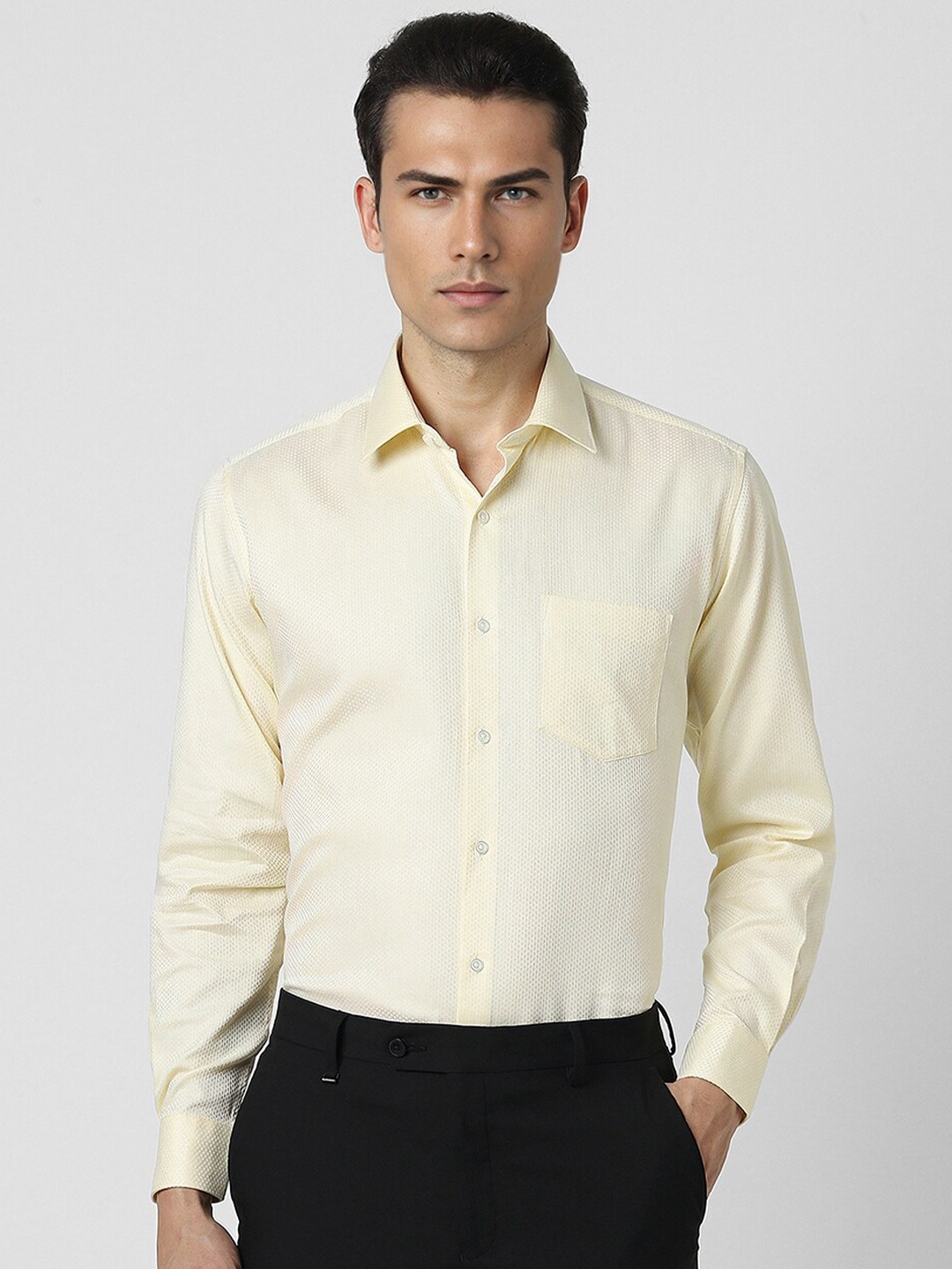 

Van Heusen Self Design Pure Cotton Formal Shirt, Yellow