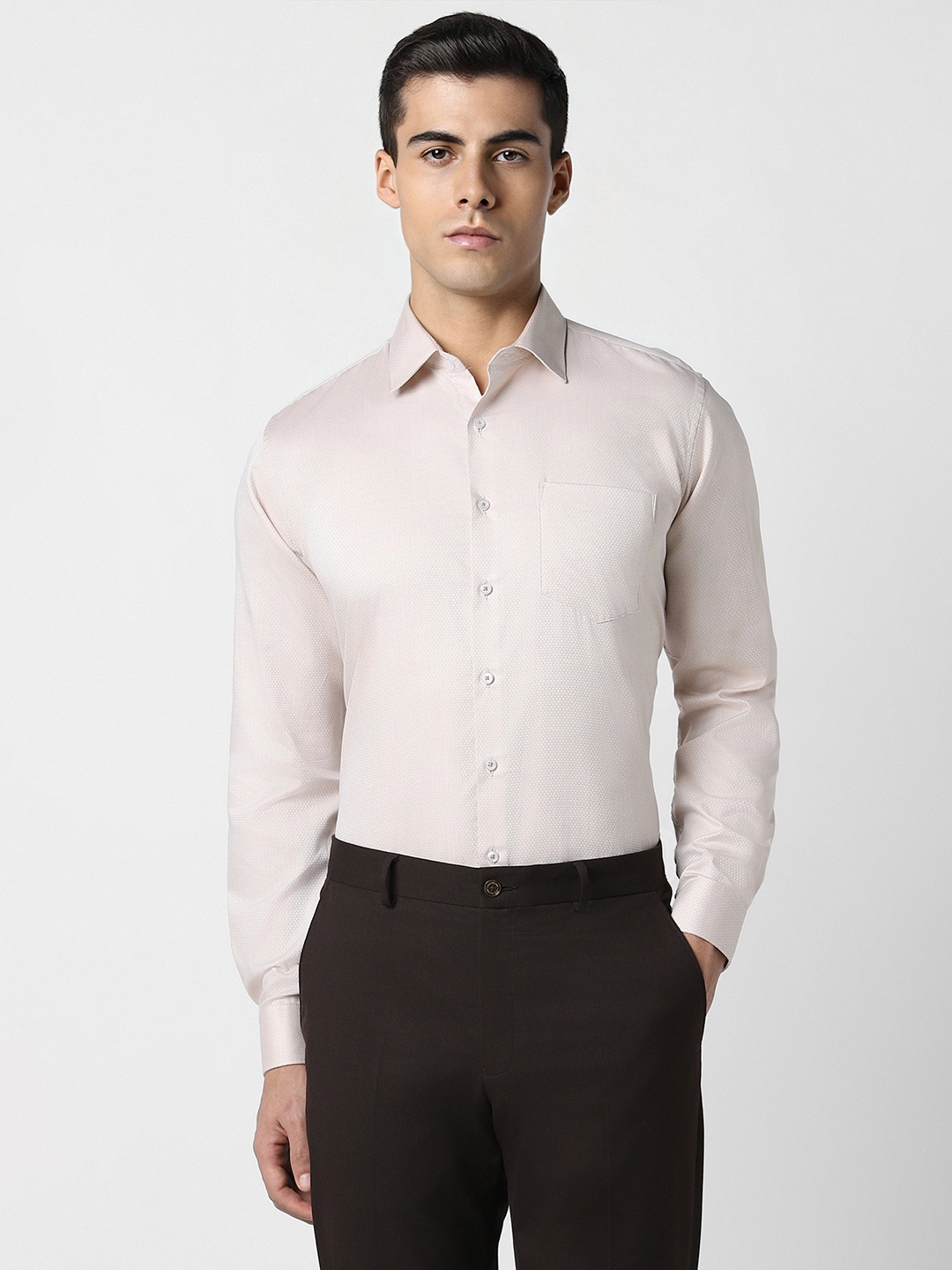 

Van Heusen Textured Self Design Pure Cotton Formal Shirt, Pink