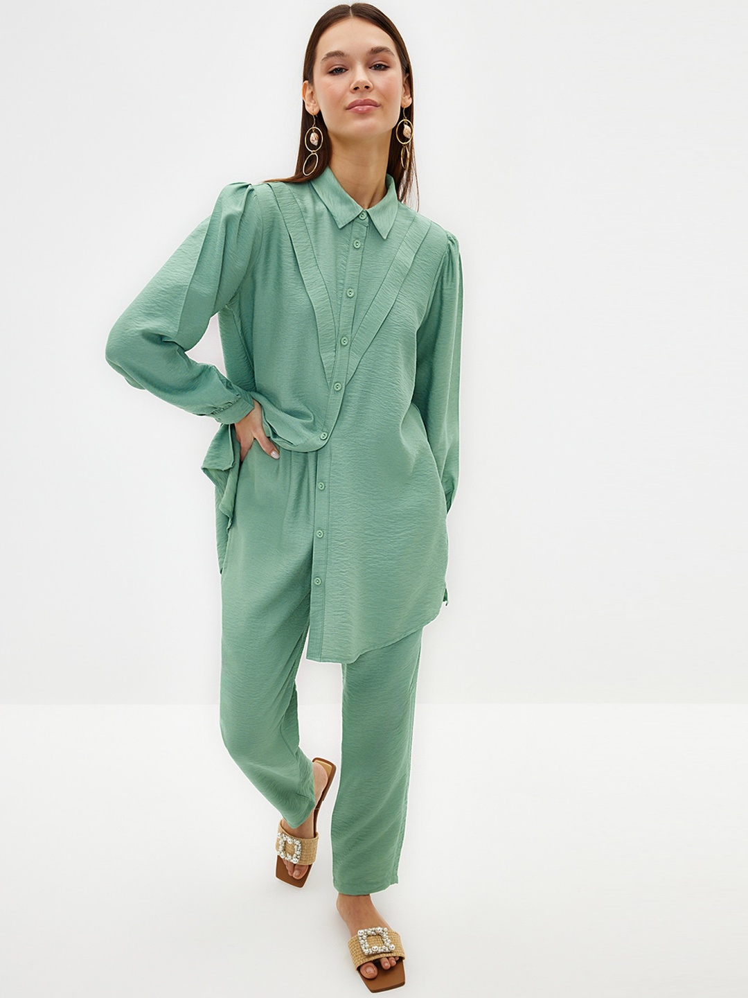 

Trendyol Shirt & Trousers Co-Ord, Green