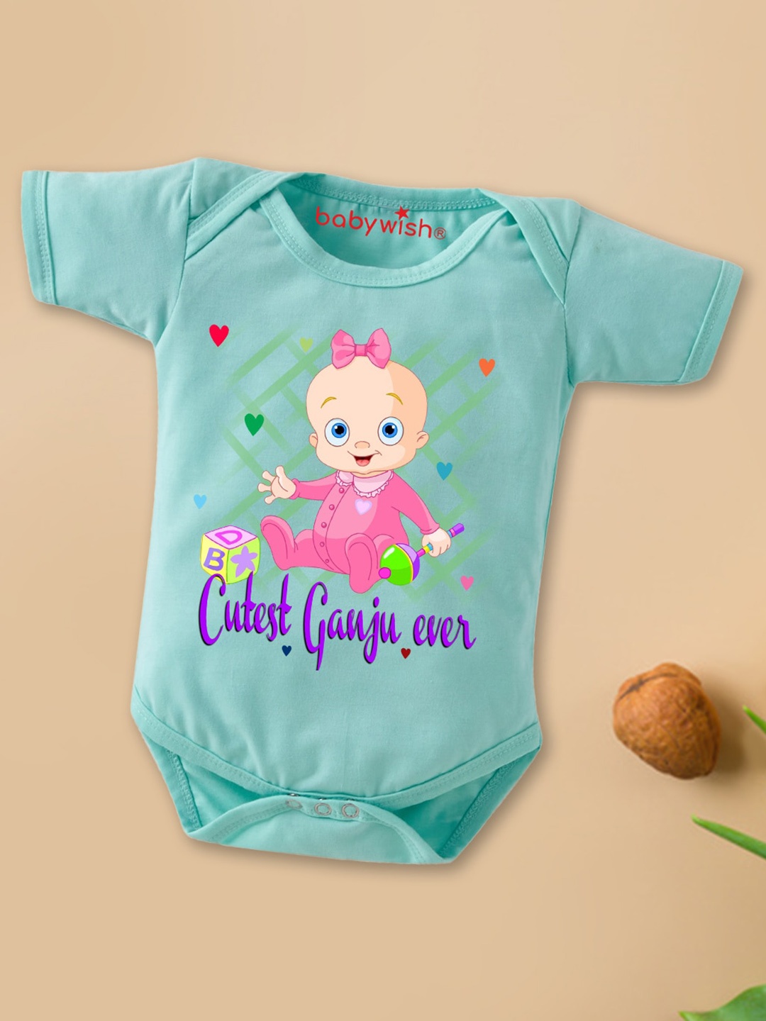 

Babywish Infants Printed Breathable Cotton Bodysuit, Sea green