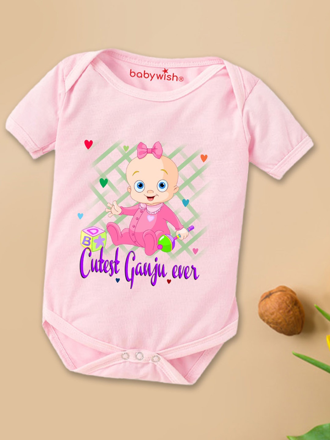 

Babywish Infants Typographic Printed Cotton Stretchable Bodysuit, Pink