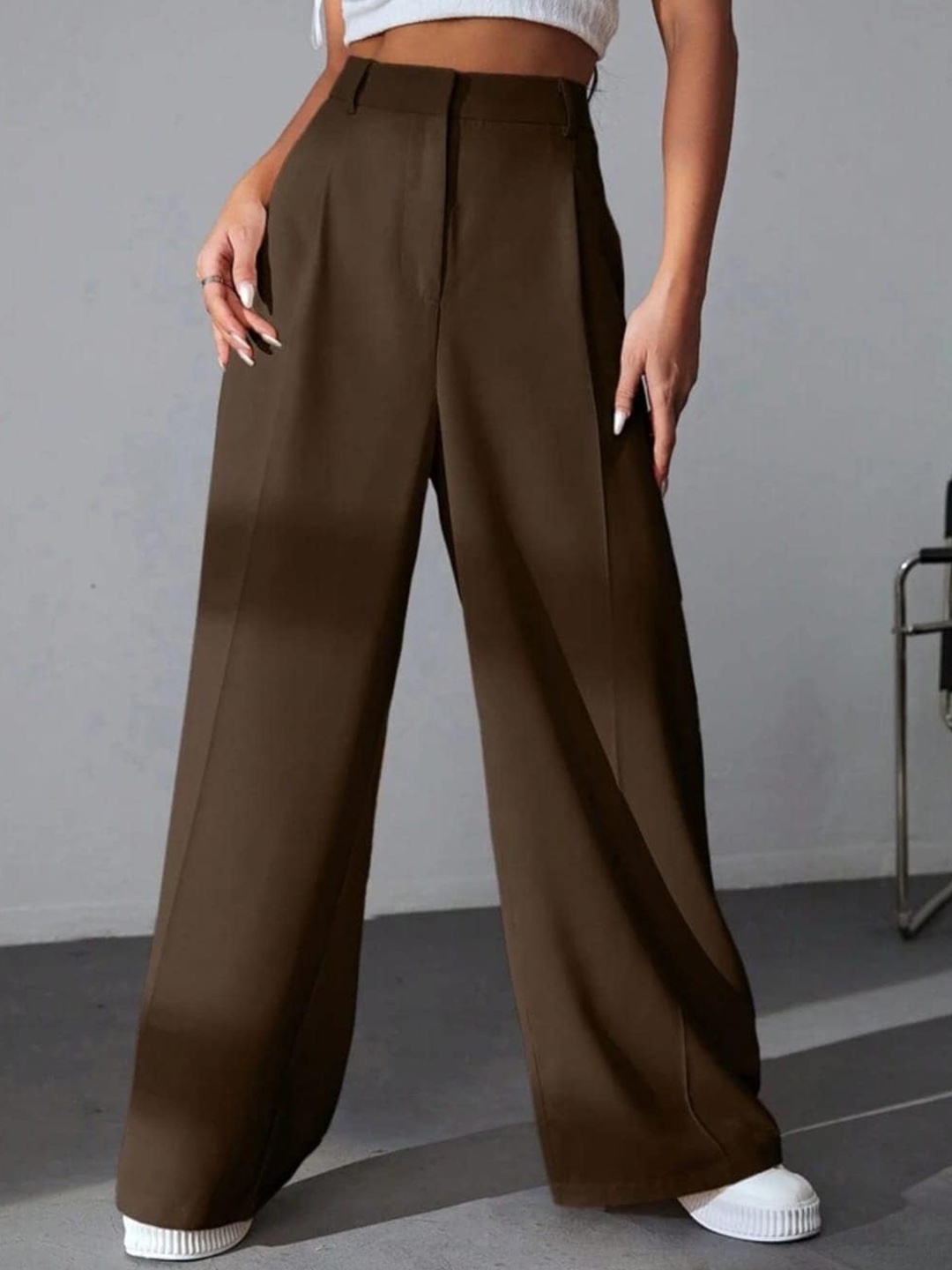 

BROADSTAR Women Pleated Korean Pants, Brown