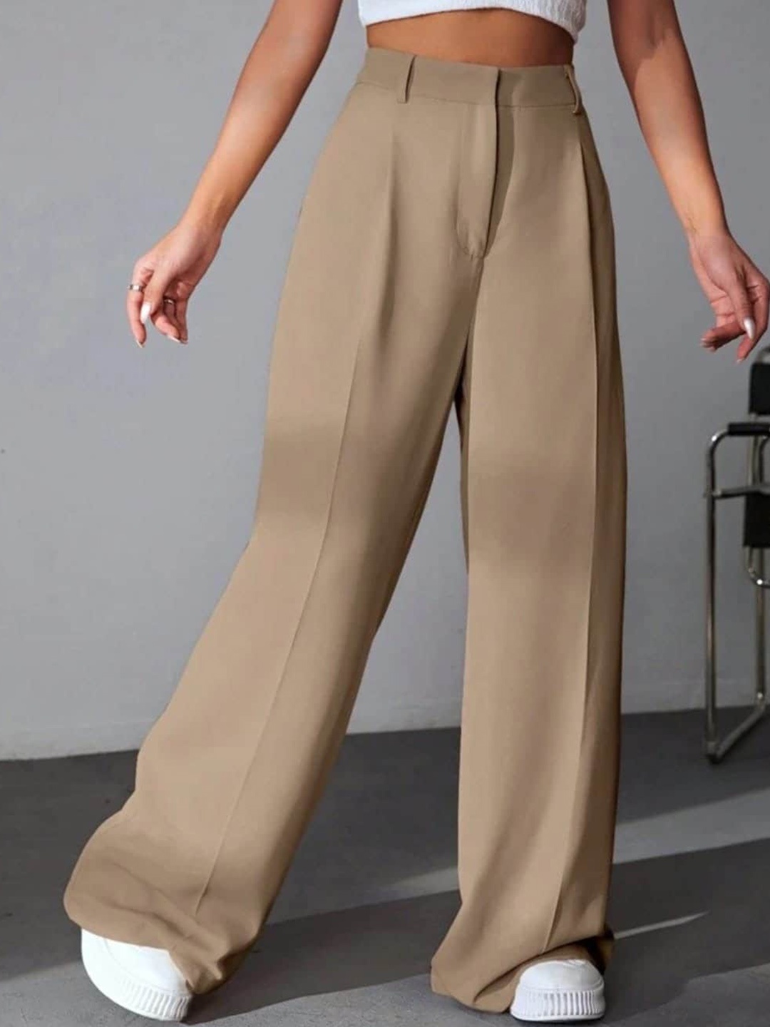 

BROADSTAR Women Pleated Korean Pants, Beige