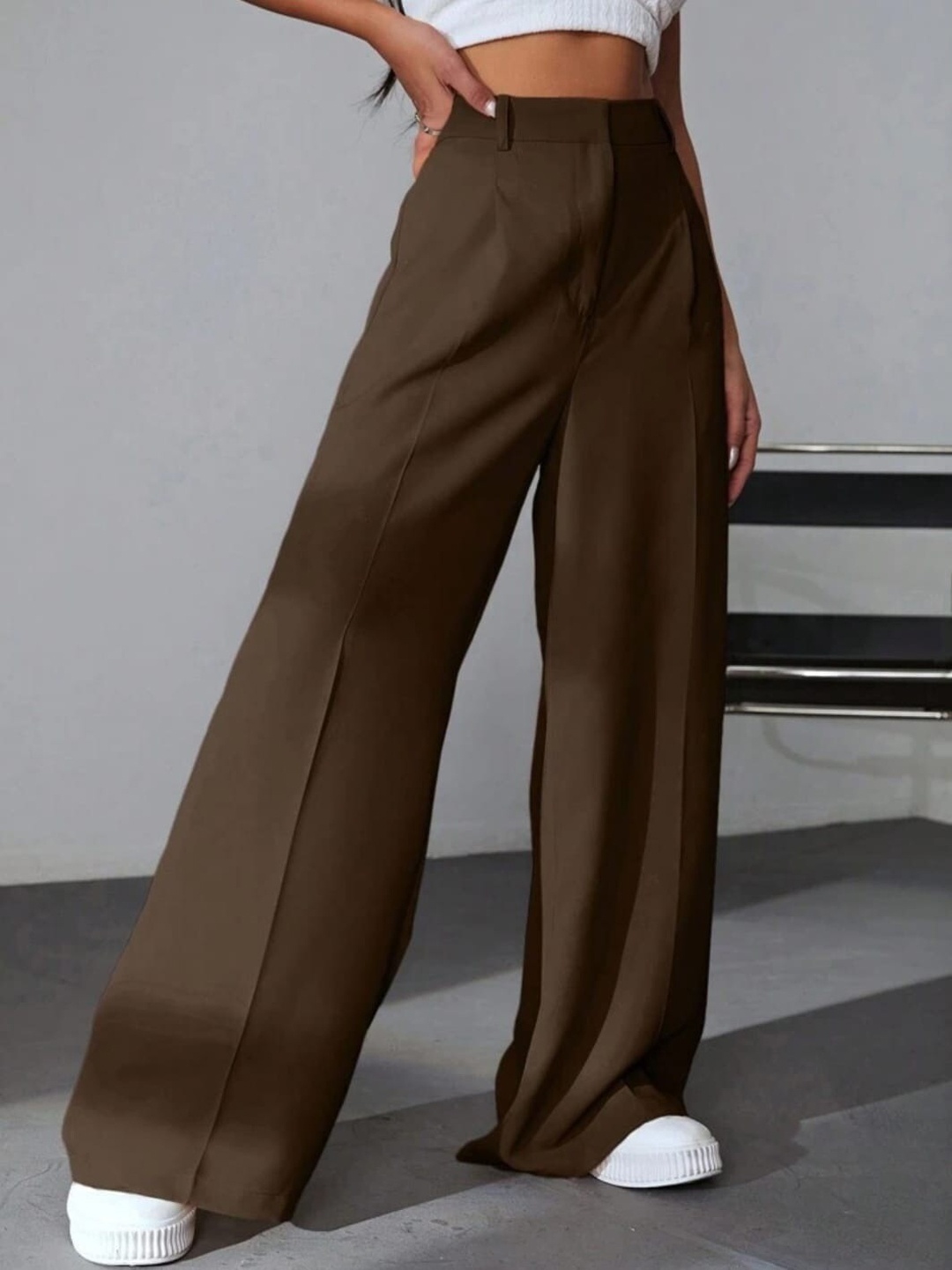 

BROADSTAR Women Pleated Korean Pants, Brown