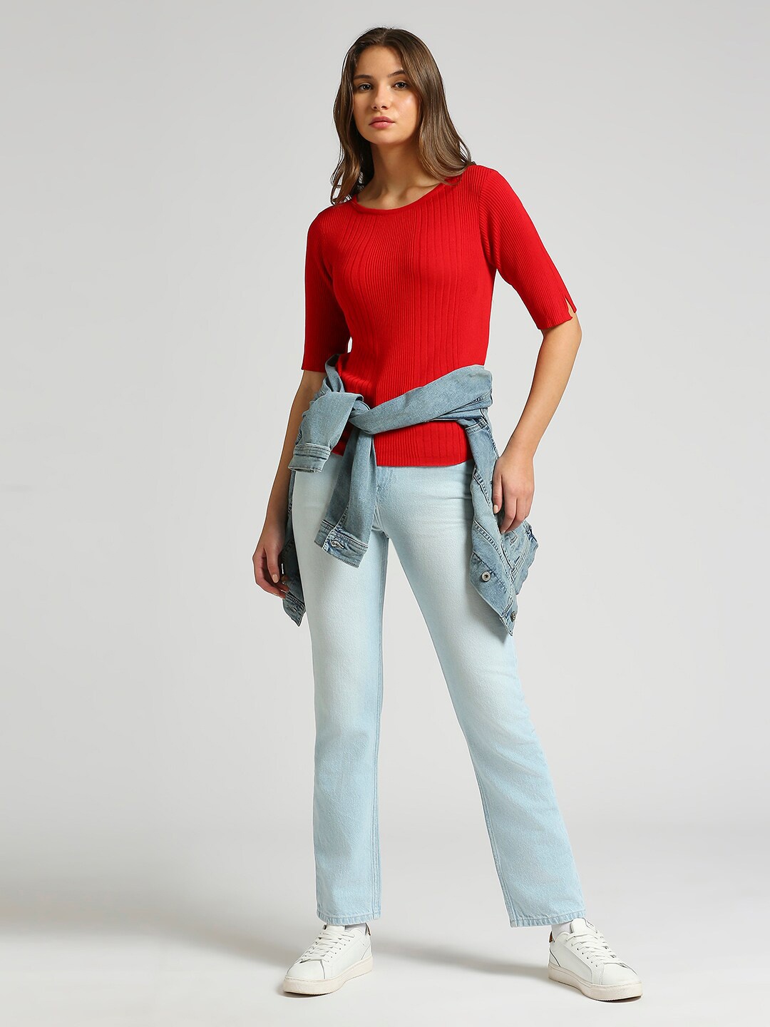 

Pepe Jeans Ribbed Round Neck Top, Red