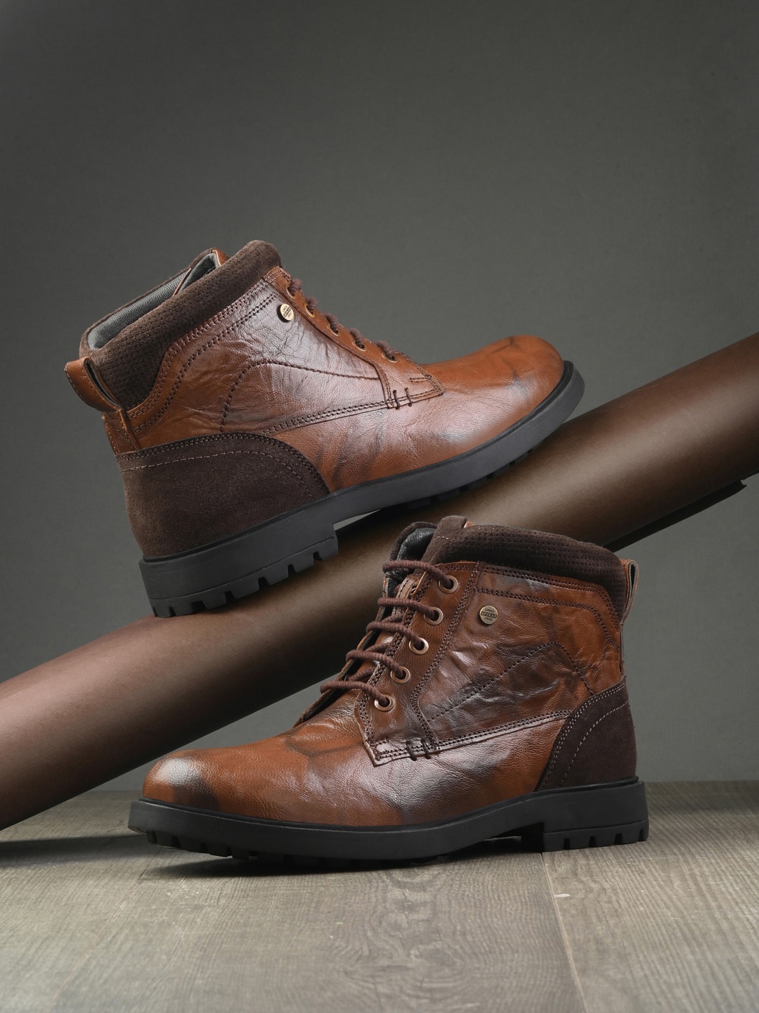 

SPYKAR Men Block-Heeled High Top Regular Boots, Brown