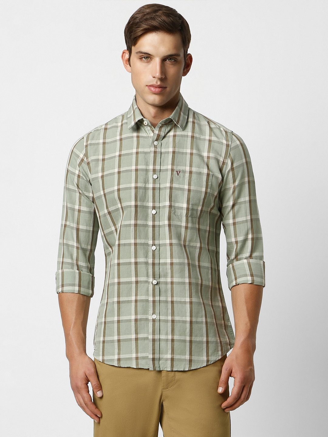 

Van Heusen Sport Slim Fit Checked Linen Cotton Casual Shirt, Green